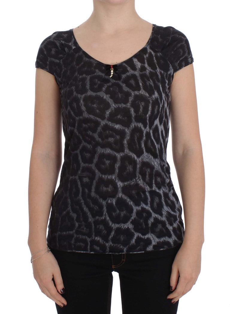 Cavalli Graues Leopard Modal T-Shirt Bluse Top