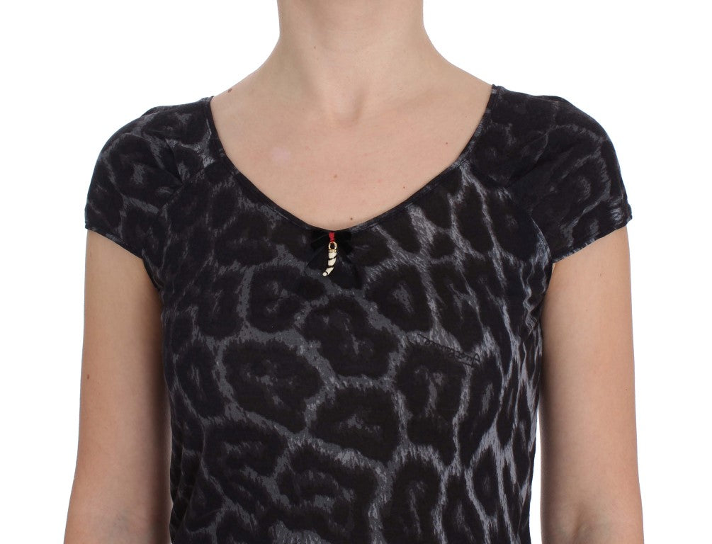 Cavalli Graues Leopard Modal T-Shirt Bluse Top