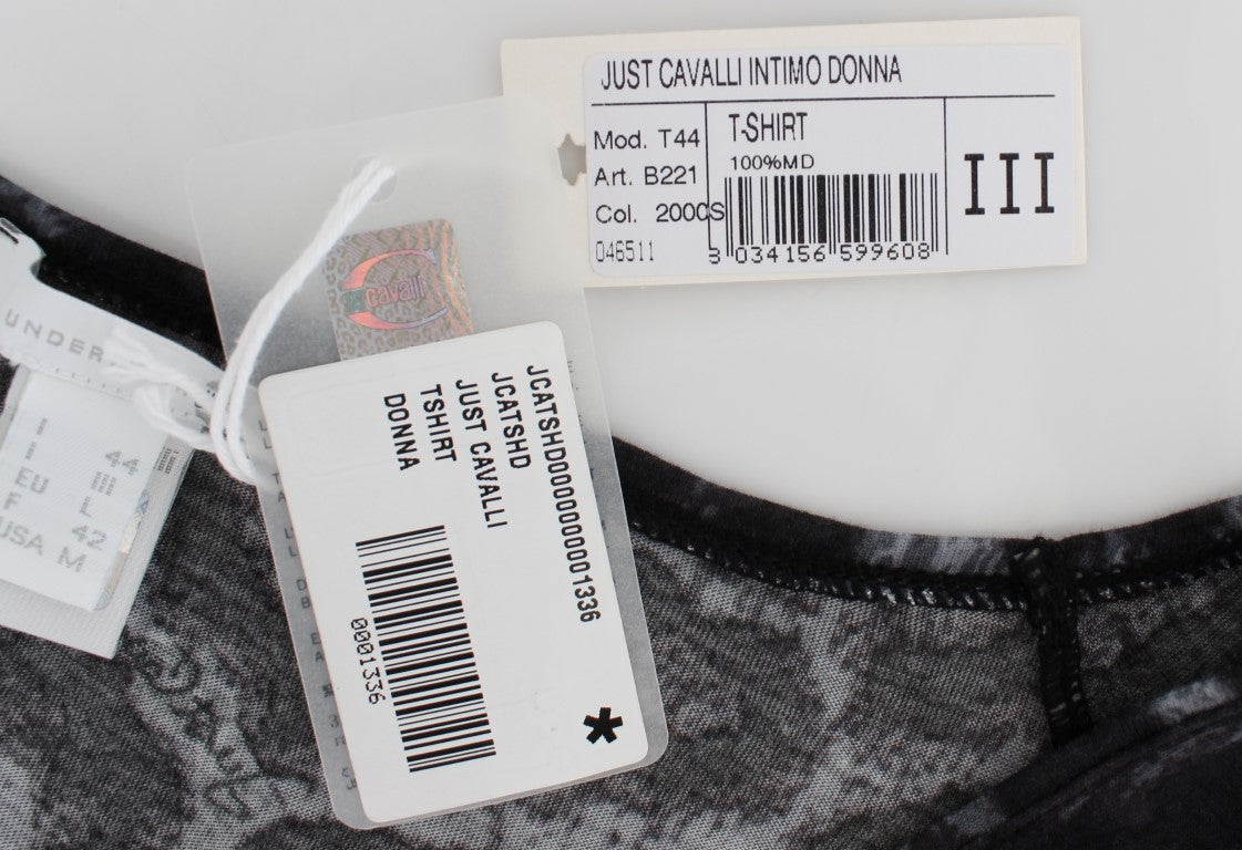 Cavalli Graues Leopard Modal T-Shirt Bluse Top