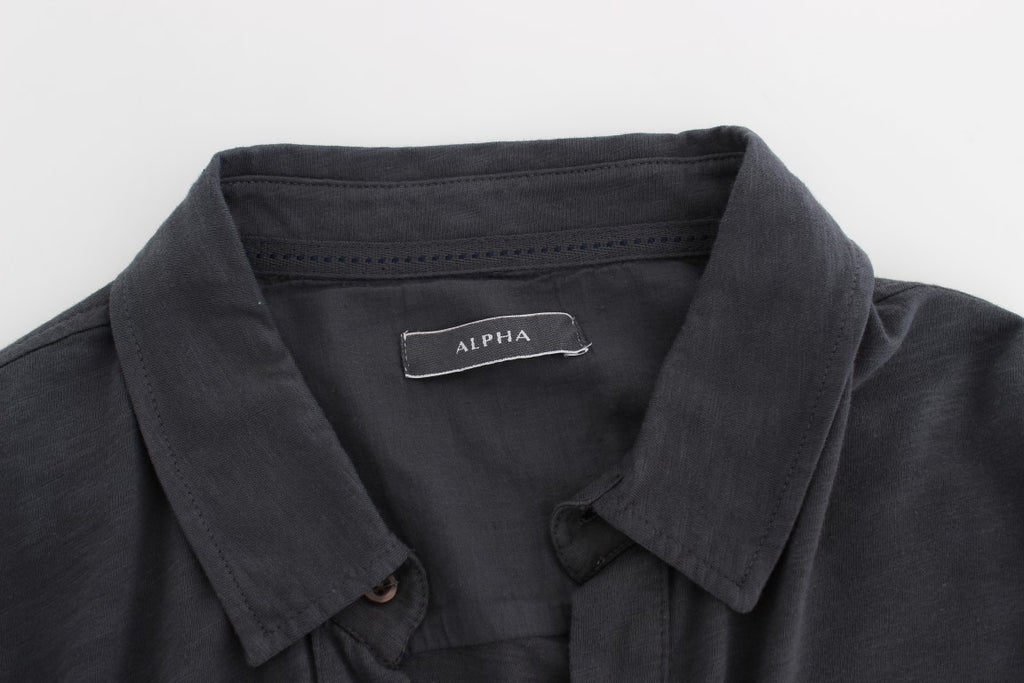 Alpha Massimo Rebecchi Graues Baumwollhemd mit Knopfleiste