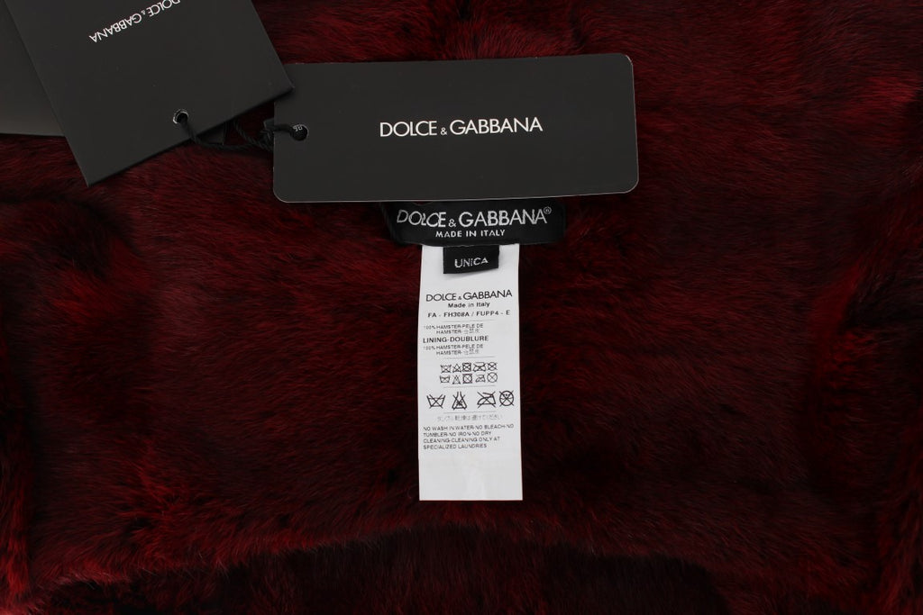 Dolce & Gabbana Bordeaux Hamster Pelz Häkelkapuze Schal Mütze