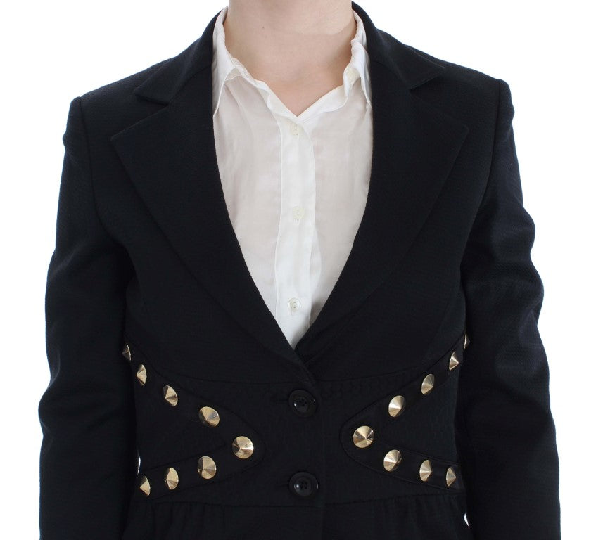 Exte Schwarzer Baumwoll-Stretch-Blazer mit goldenen Nieten