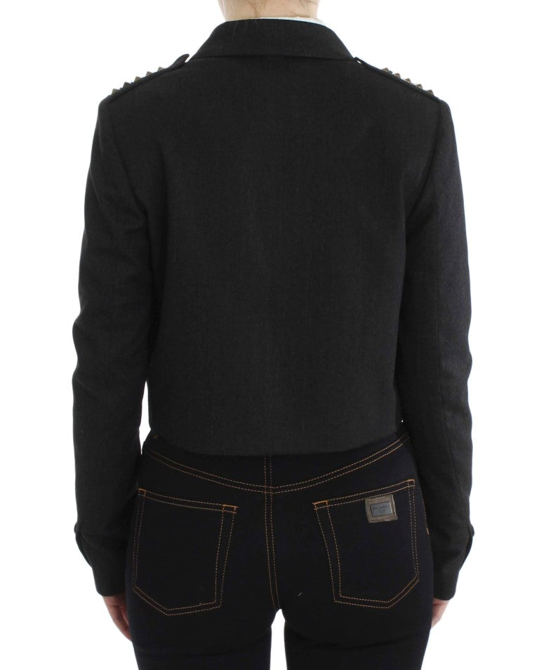 Exte Graue Stretch-Gold-Nietenjacke kurz