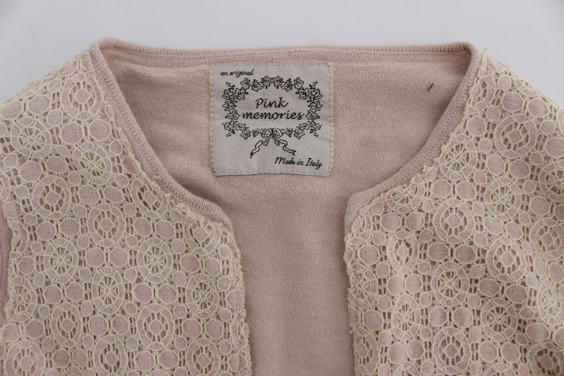 PINK MEMORIES Rosa geblümter Wickelpullover mit Spitze