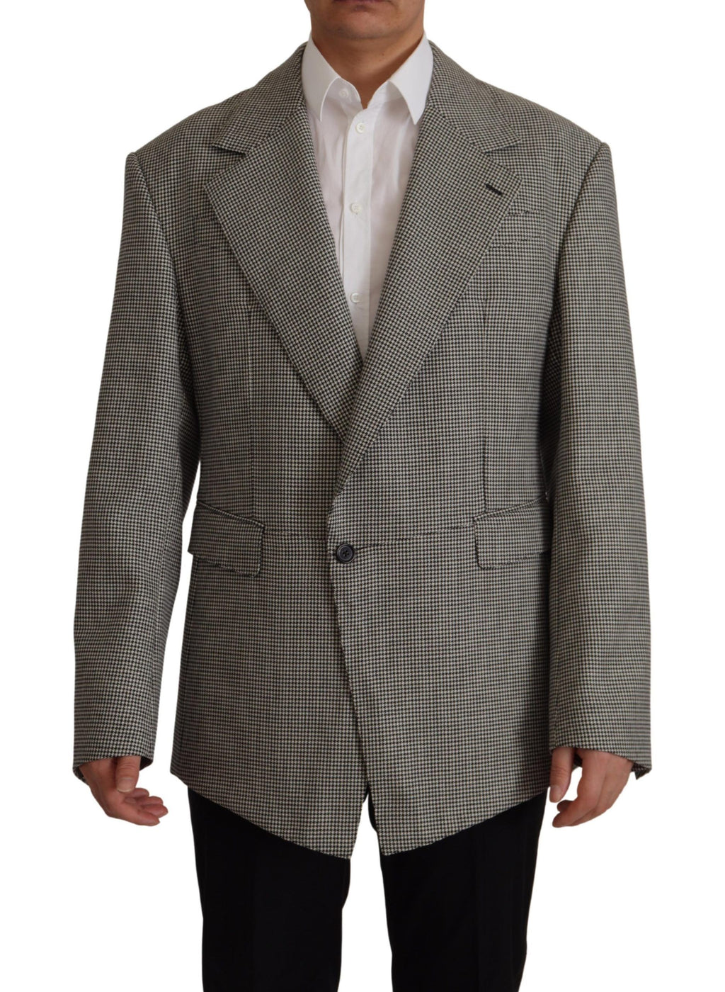 Dolce & Gabbana Grau Karierter Einreihiger Jackett Blazer