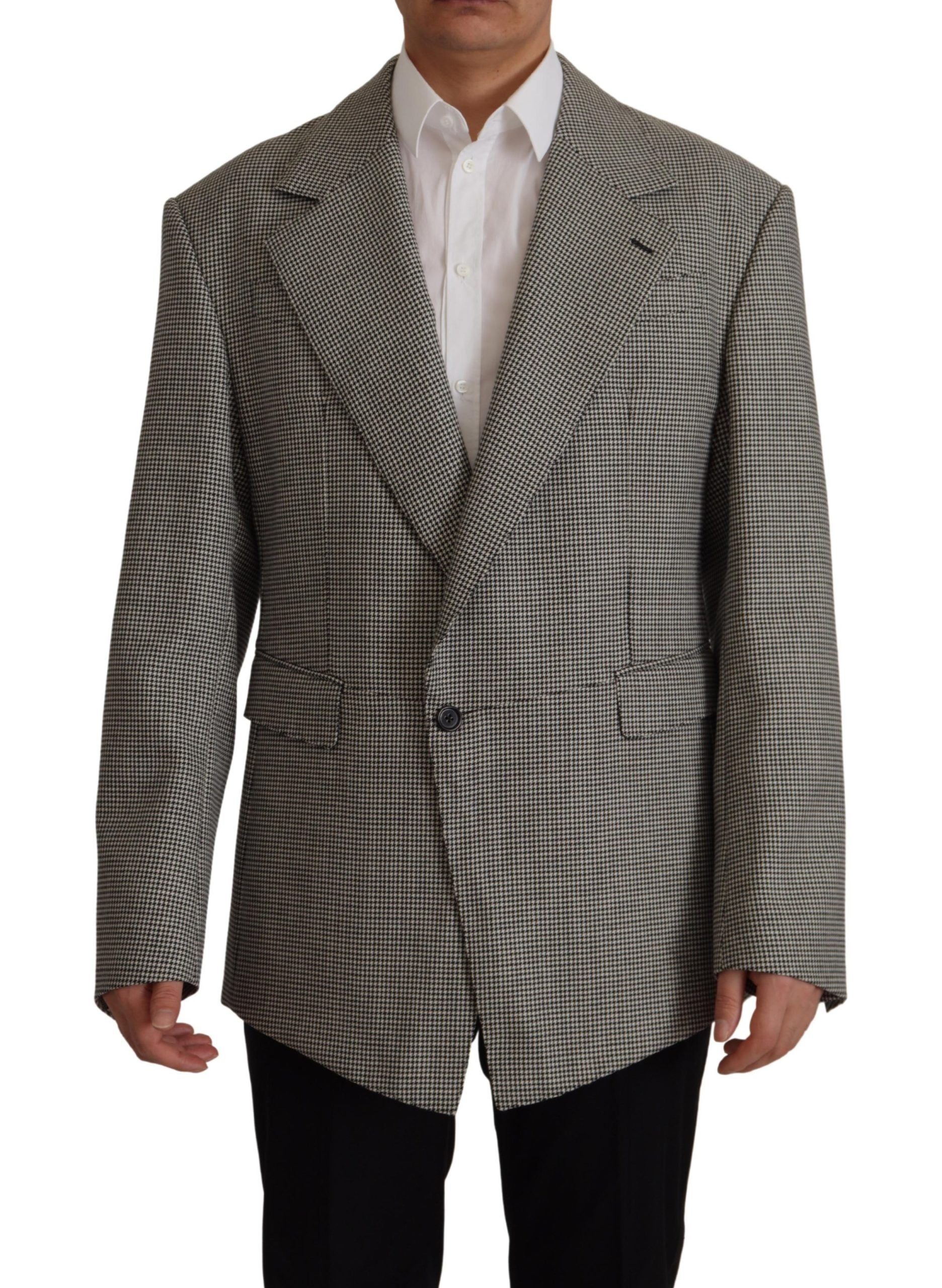 Dolce & Gabbana Grau Karierter Einreihiger Jackett Blazer