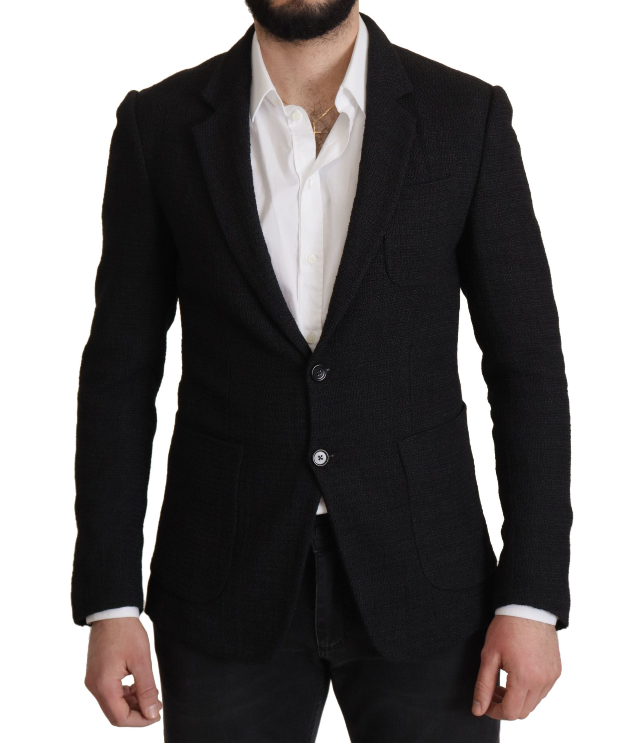 Dolce & Gabbana Schwarzer Einreihiger Mantel Herren Blazer