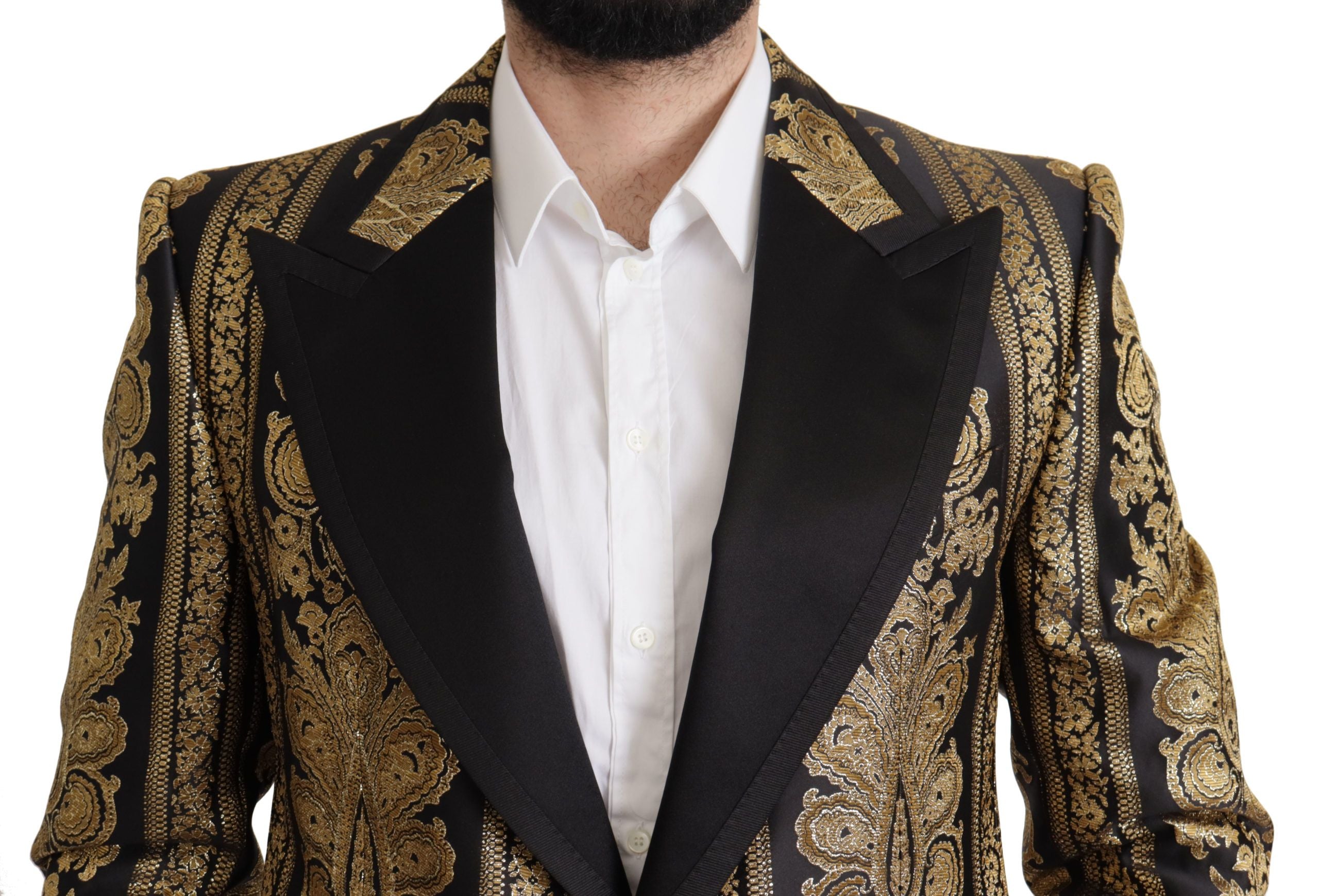 Dolce & Gabbana Schwarzer Gold-Jacquard-Blazer einreihig
