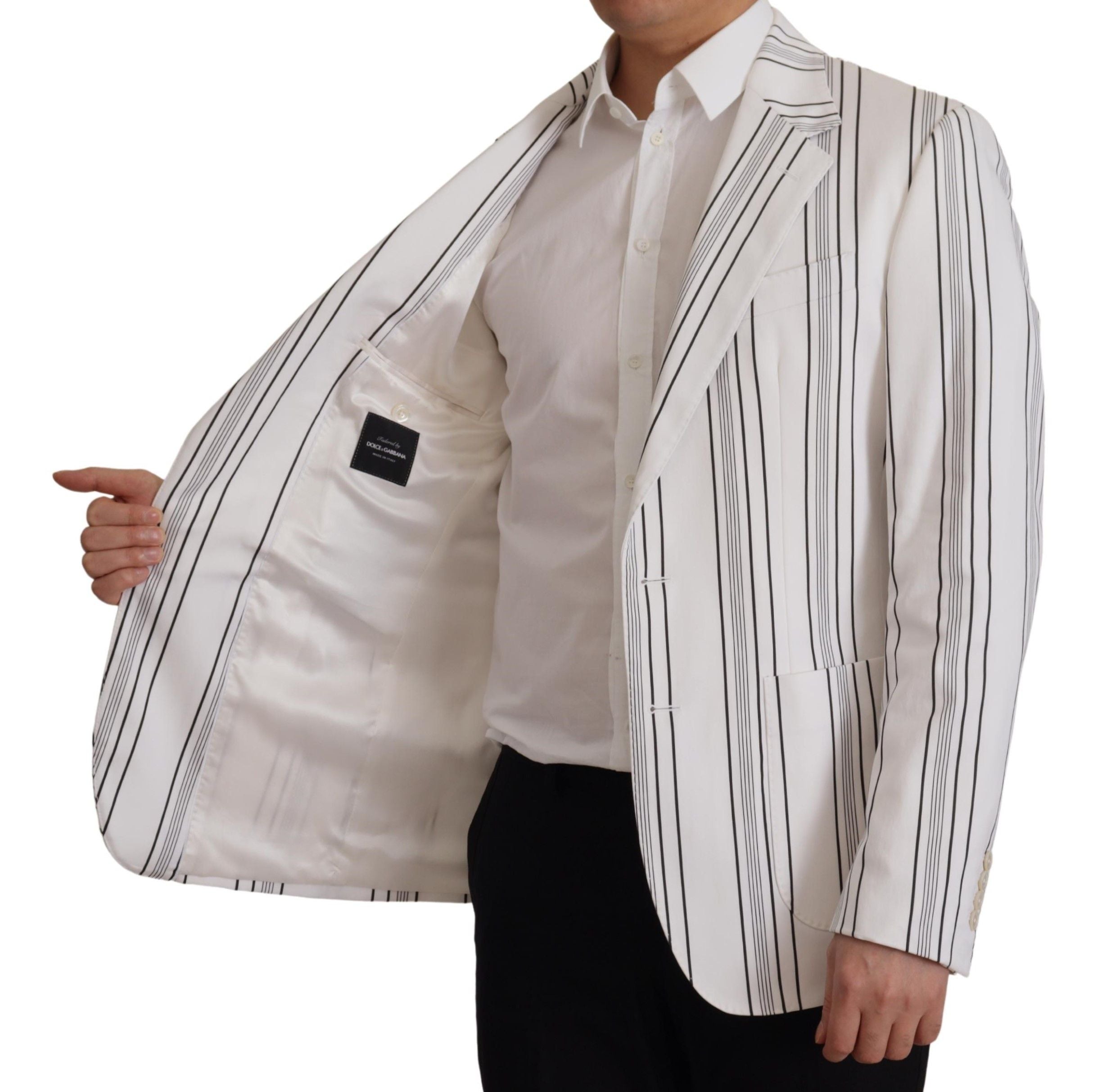 Dolce & Gabbana Weiß gestreifter einreihiger Blazer aus Baumwolle