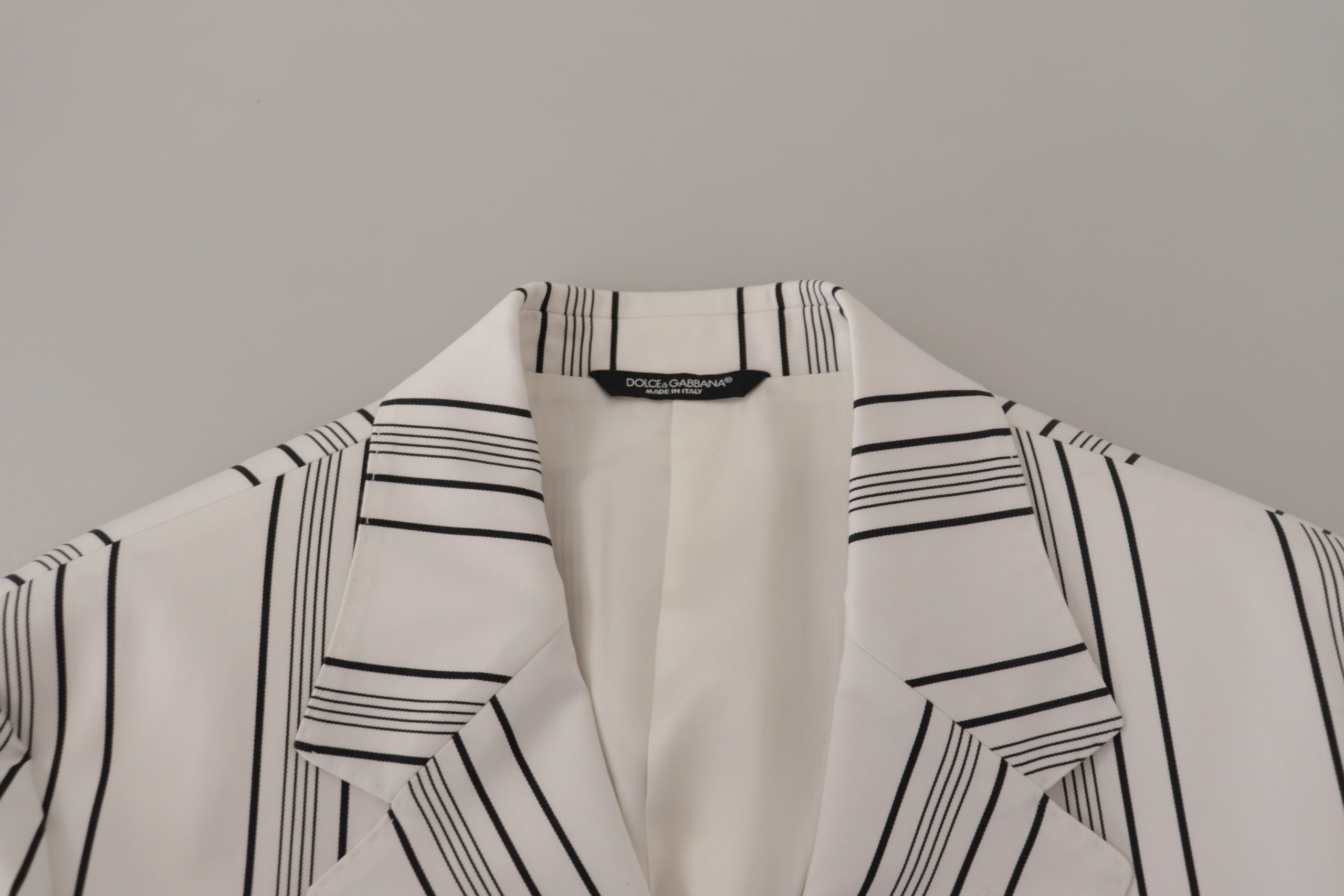 Dolce & Gabbana Weiß gestreifter einreihiger Blazer aus Baumwolle
