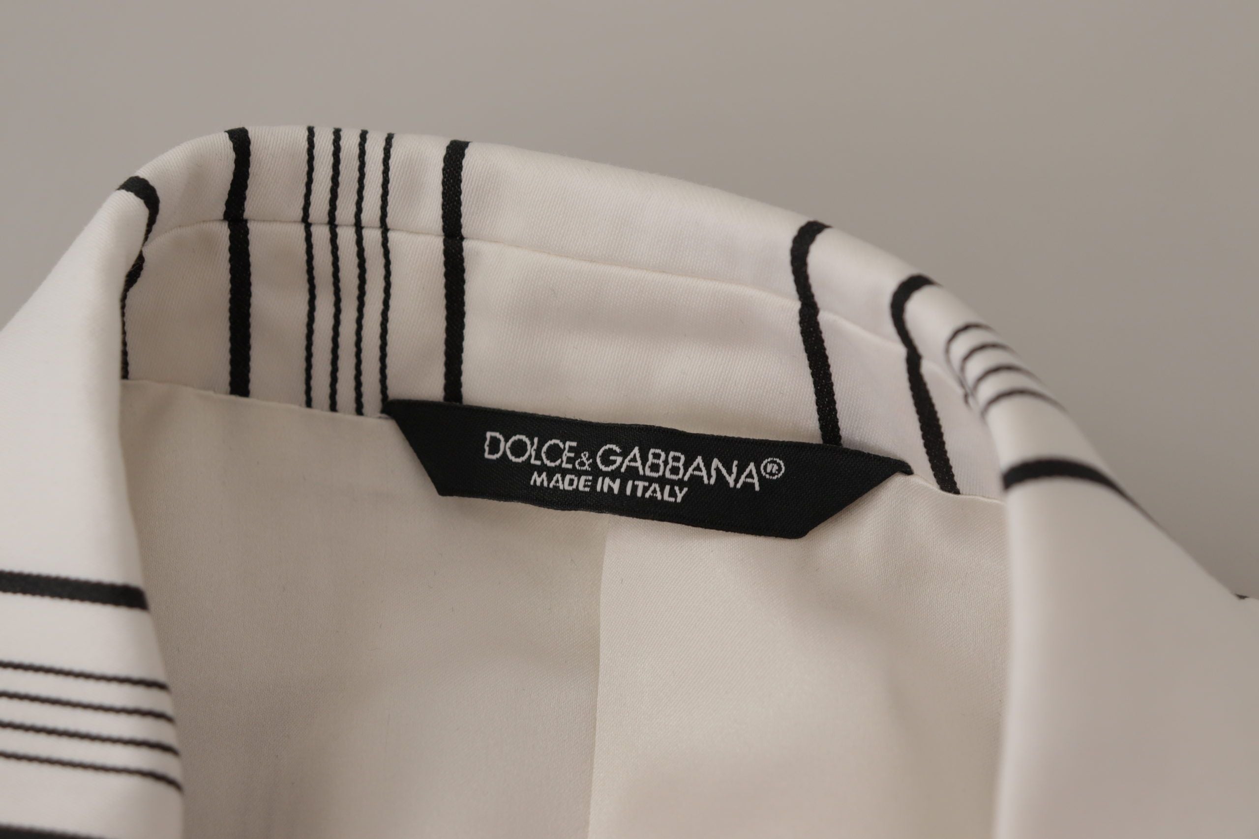 Dolce & Gabbana Weiß gestreifter einreihiger Blazer aus Baumwolle