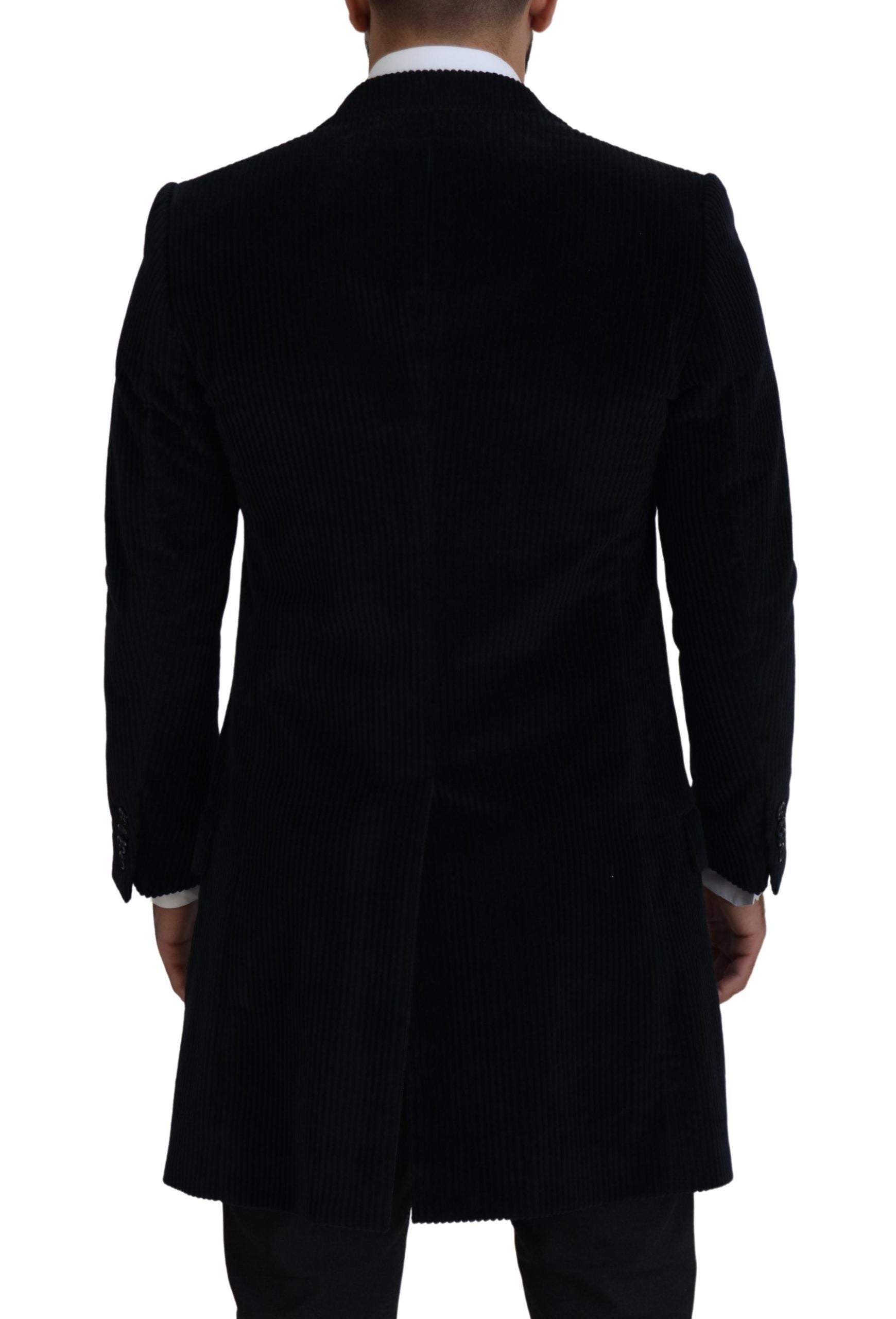 Dolce & Gabbana Schwarzer Baumwoll-Cardigan Langer Mantel Herrenjacke