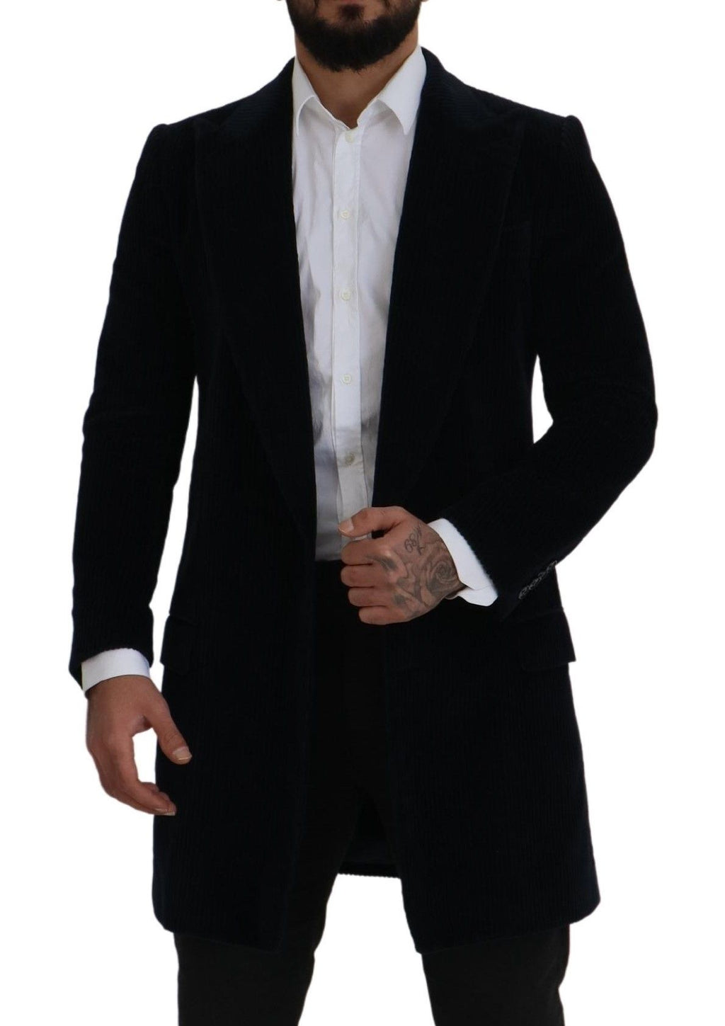 Dolce & Gabbana Schwarzer Baumwoll-Cardigan Langer Mantel Herrenjacke