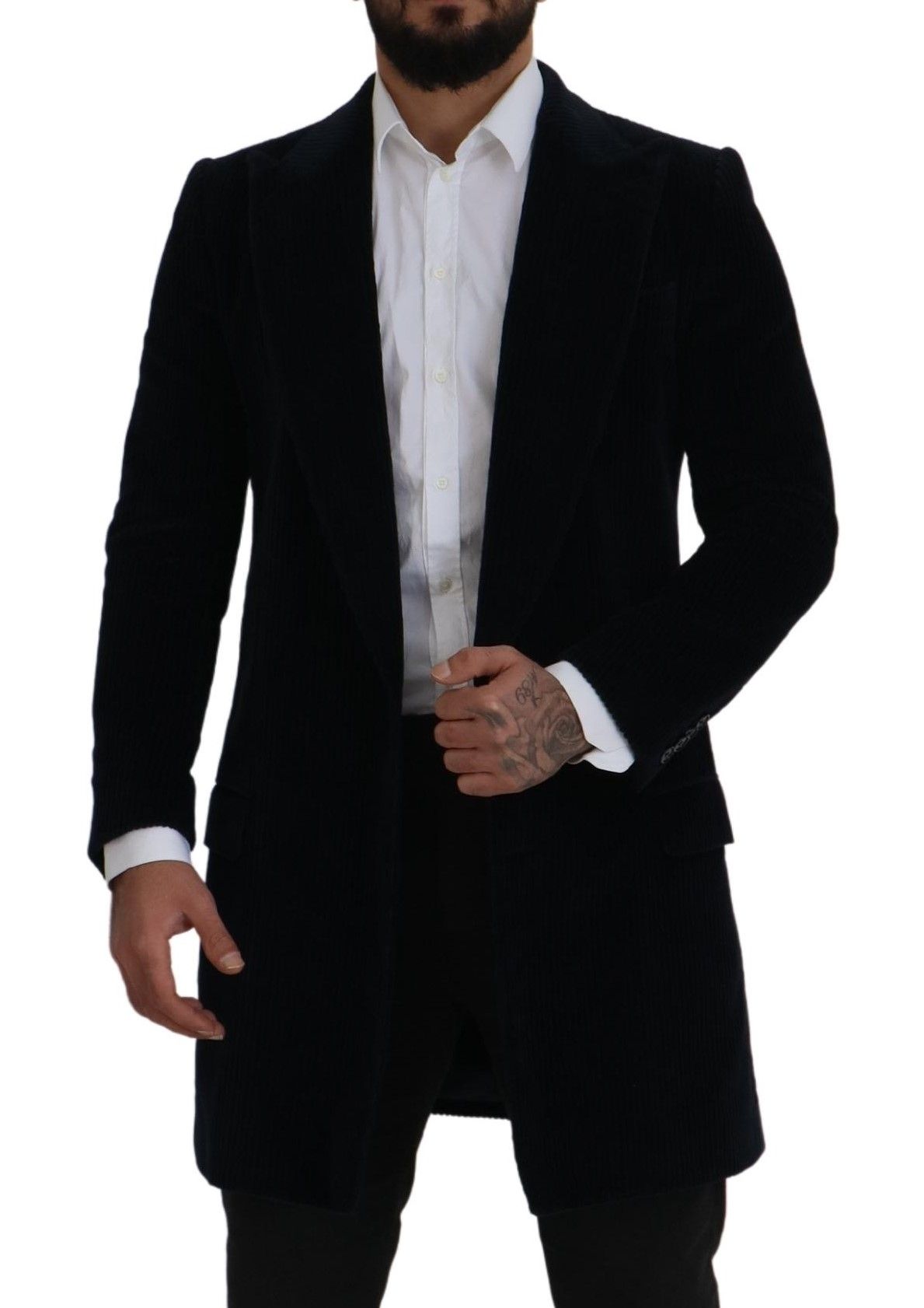 Dolce & Gabbana Schwarzer Baumwoll-Cardigan Langer Mantel Herrenjacke