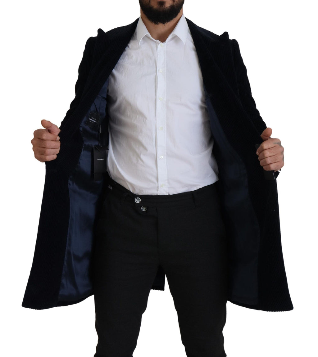 Dolce & Gabbana Schwarzer Baumwoll-Cardigan Langer Mantel Männer Jacke