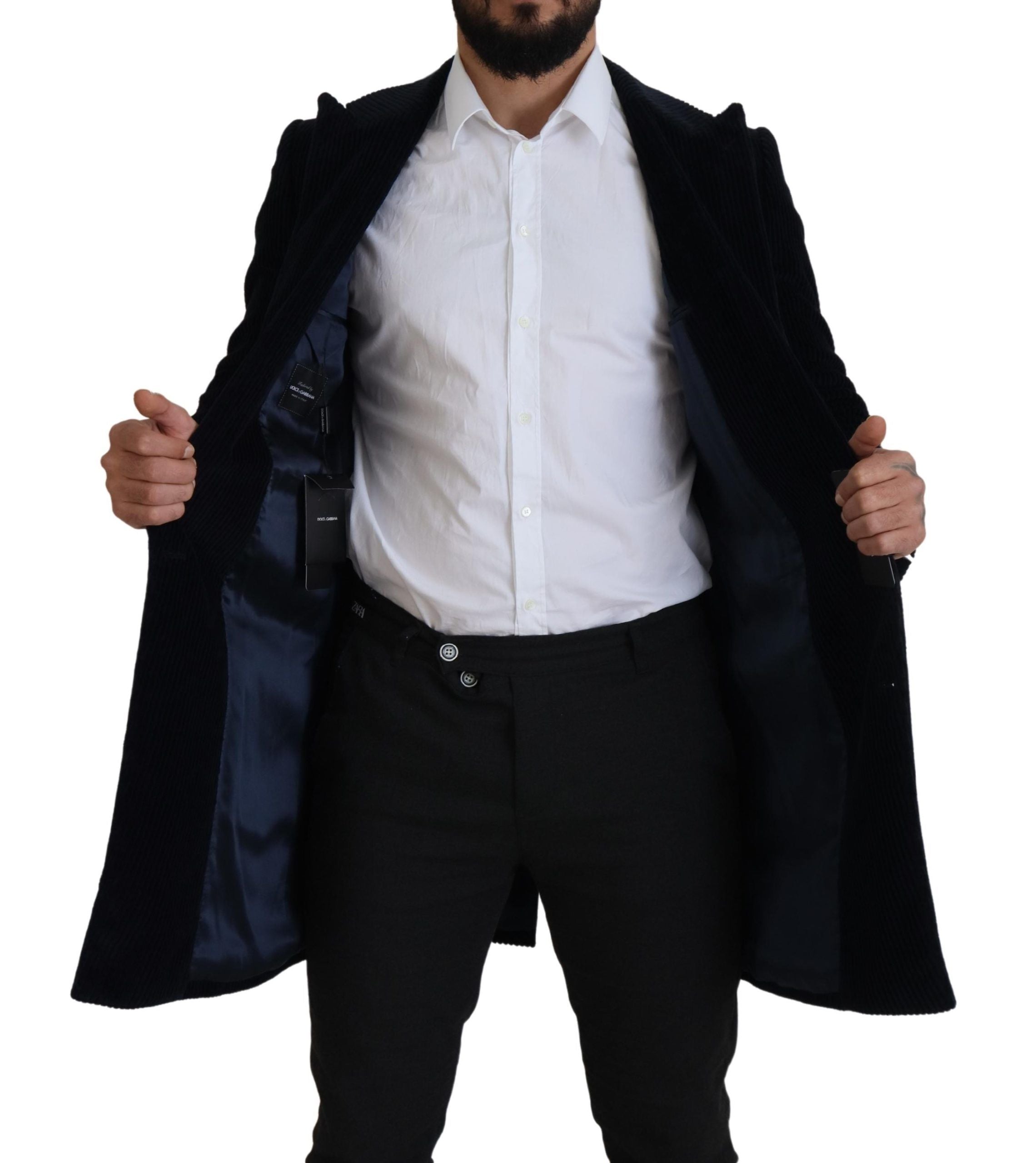 Dolce & Gabbana Schwarzer Baumwoll-Cardigan Langer Mantel Herrenjacke
