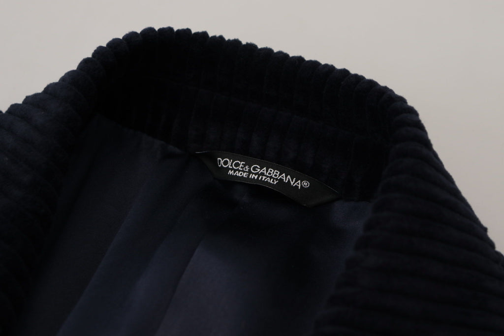 Dolce & Gabbana Schwarzer Baumwoll-Cardigan Langer Mantel Herrenjacke