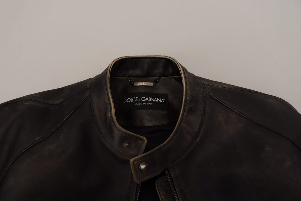 Dolce & Gabbana Schwarzer Leder Bikermantel mit Reißverschluss Jacke