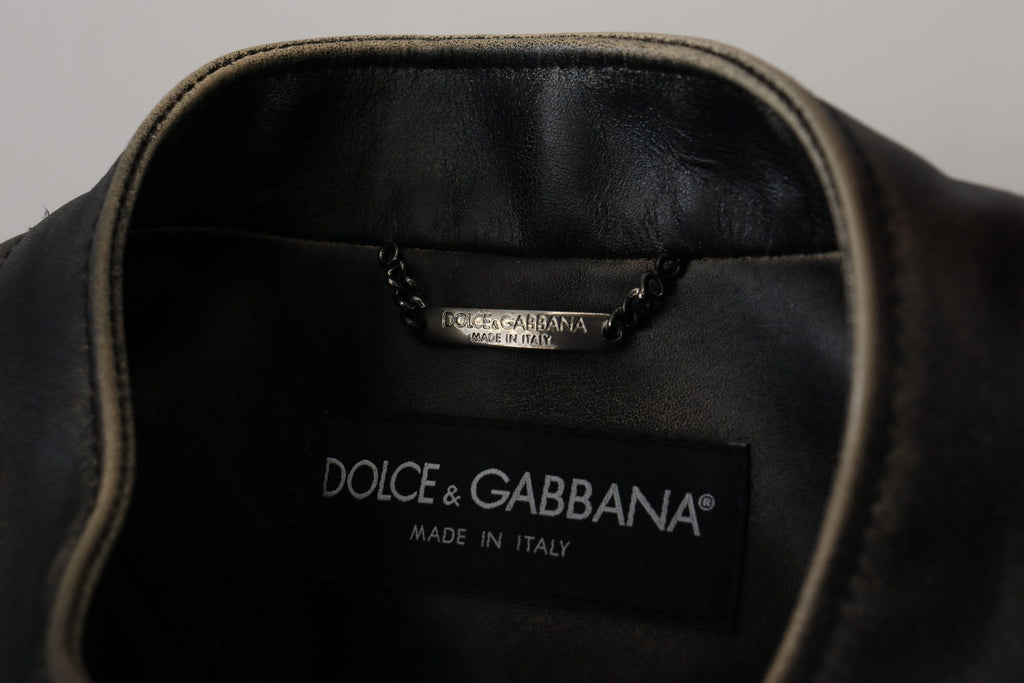 Dolce & Gabbana Schwarzer Leder Bikermantel mit Reißverschluss Jacke