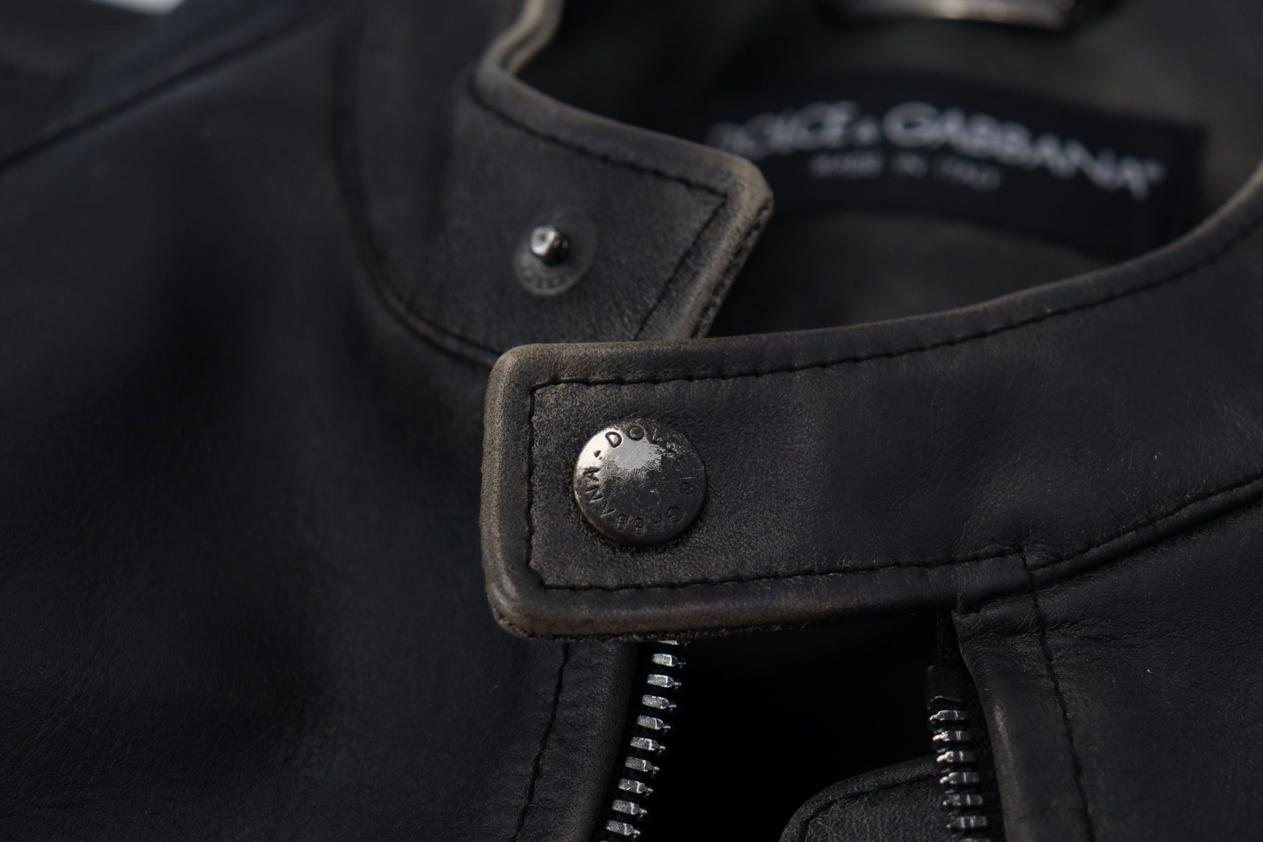 Dolce & Gabbana Black Leather Zipper Biker Coat Jacket