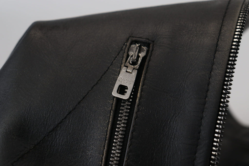 Dolce & Gabbana Black Leather Zipper Biker Coat Jacket