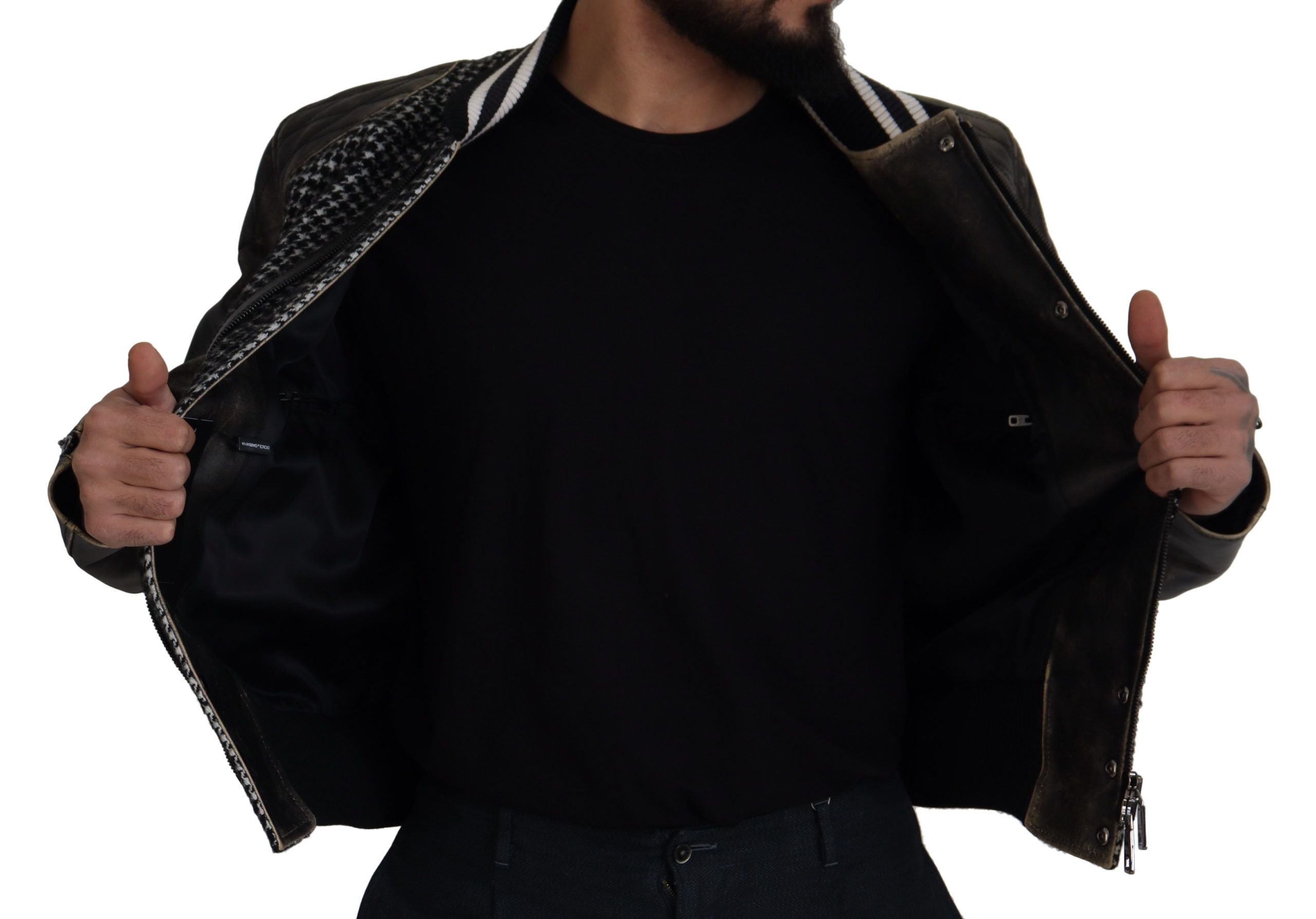 Dolce & Gabbana Schwarze Bomberjacke aus Polyester mit Hahnentrittmuster