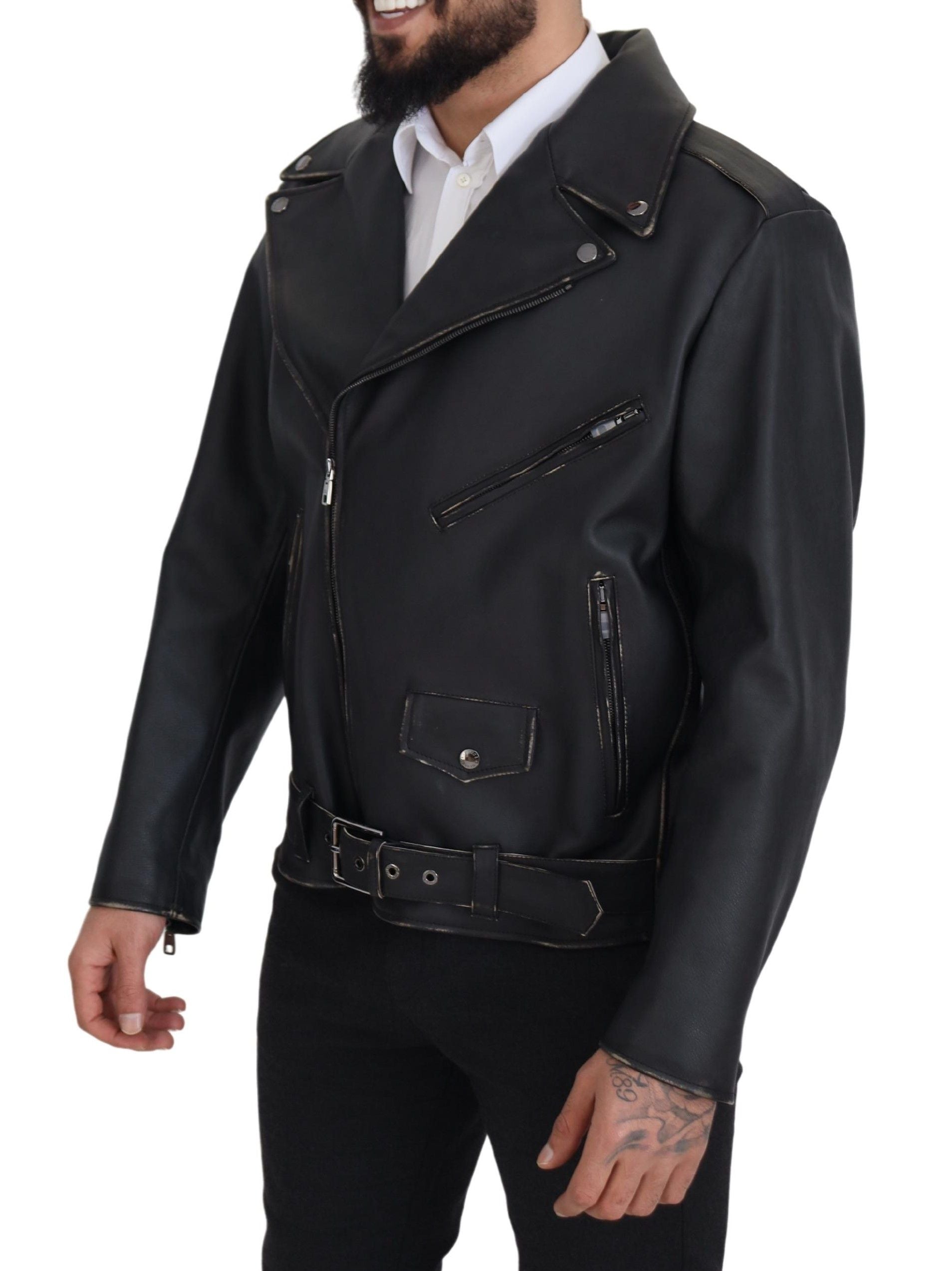 Dolce & Gabbana Schwarzer Leder Bikermantel Zipper Jacke