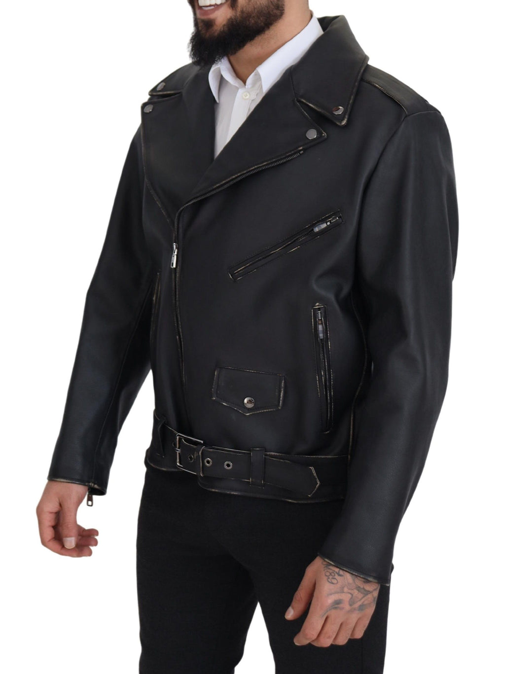 Dolce & Gabbana Schwarze Leder-Bikerjacke mit Reißverschluss