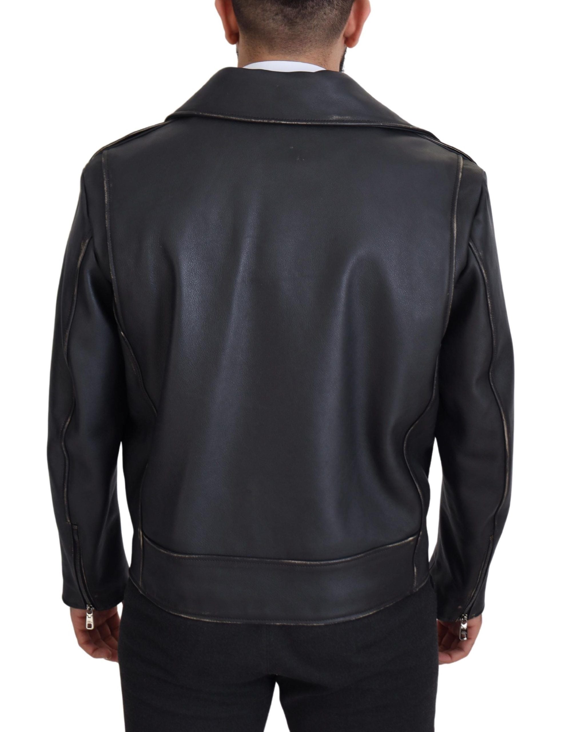 Dolce & Gabbana Schwarze Leder-Bikerjacke mit Reißverschluss