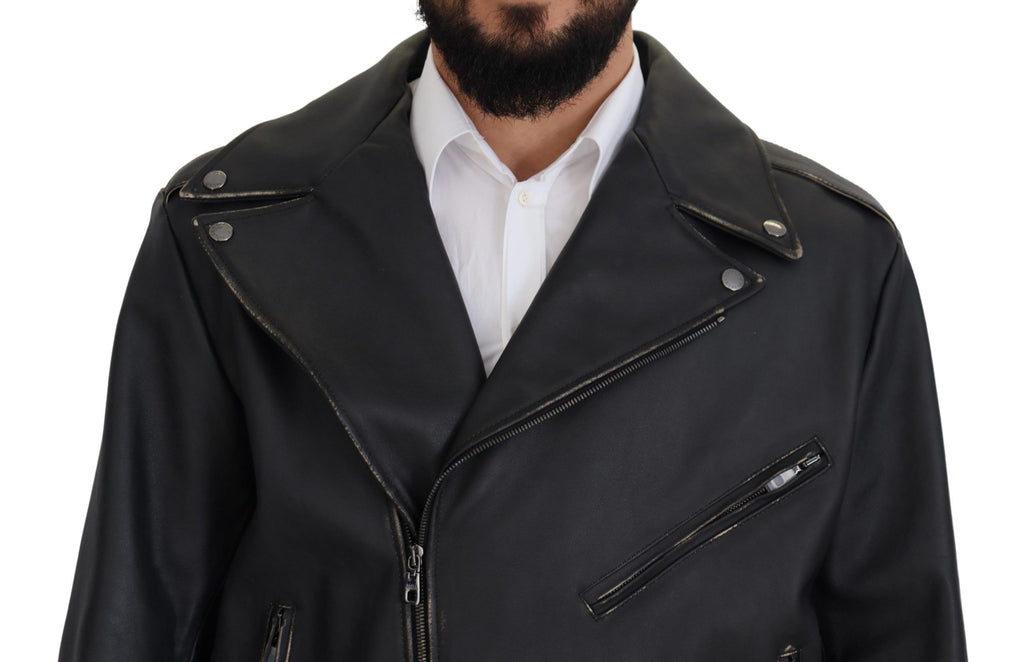 Dolce & Gabbana Schwarze Leder-Bikerjacke mit Reißverschluss