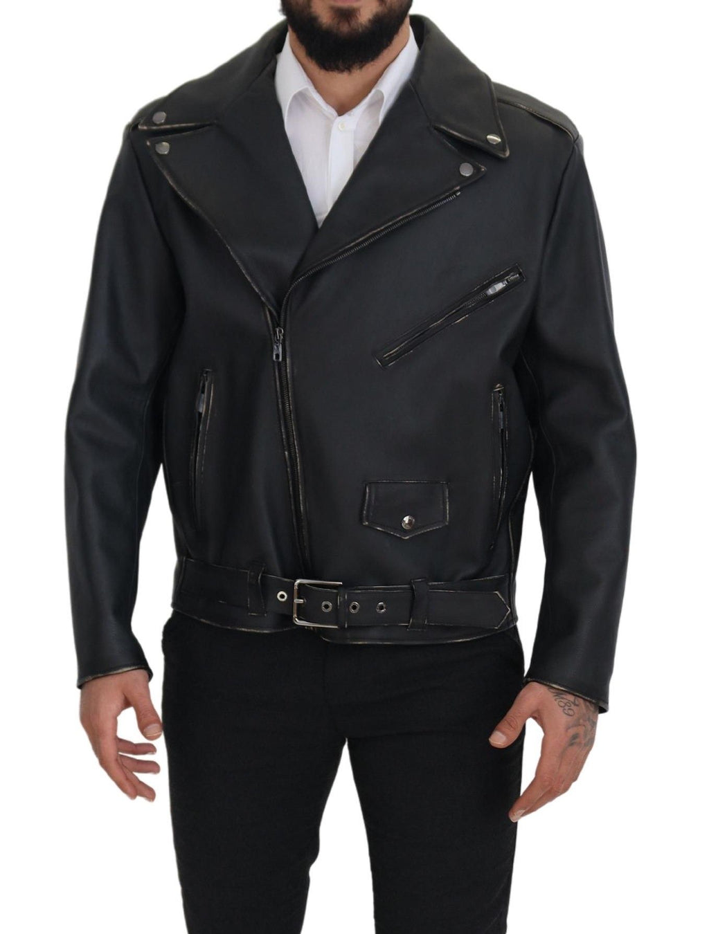 Dolce & Gabbana Schwarzer Leder Bikermantel Zipper Jacke