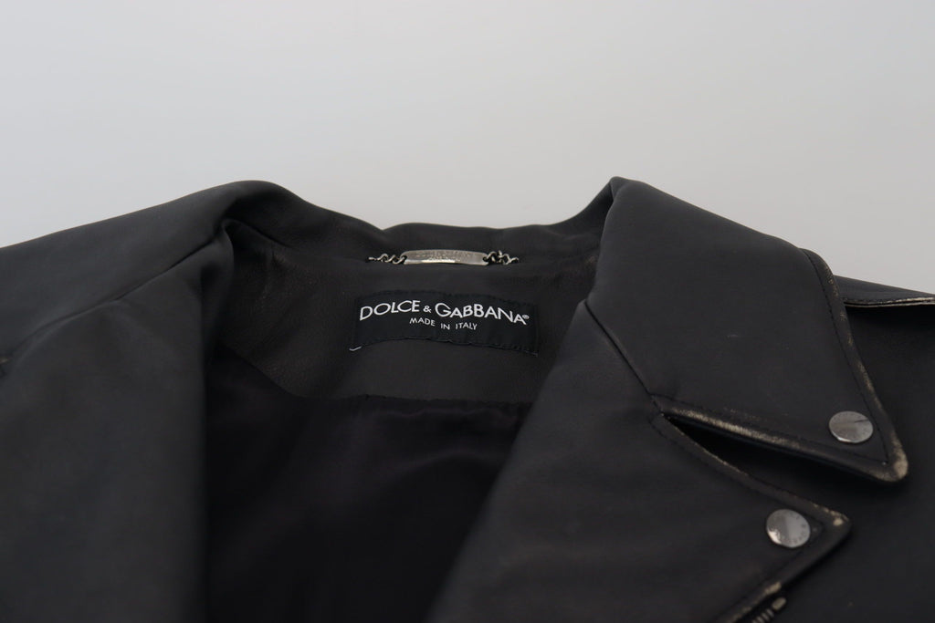 Dolce & Gabbana Schwarzer Leder Bikermantel Zipper Jacke