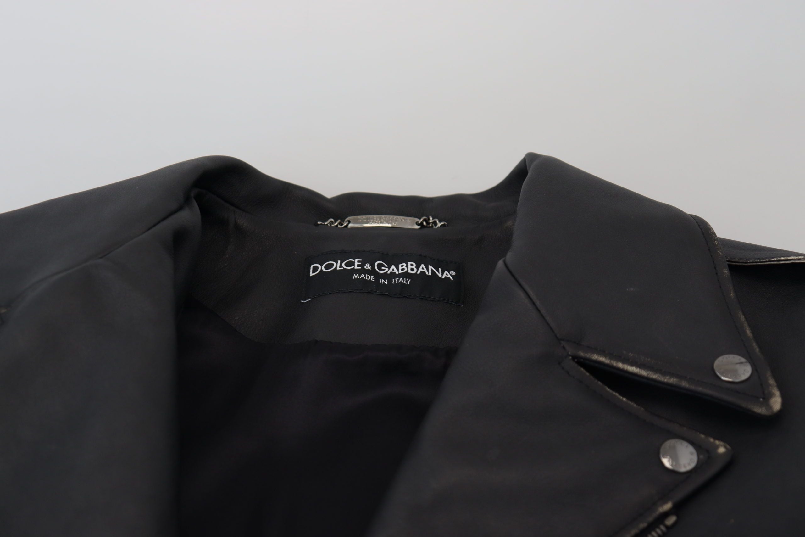 Dolce & Gabbana Schwarze Leder-Bikerjacke mit Reißverschluss