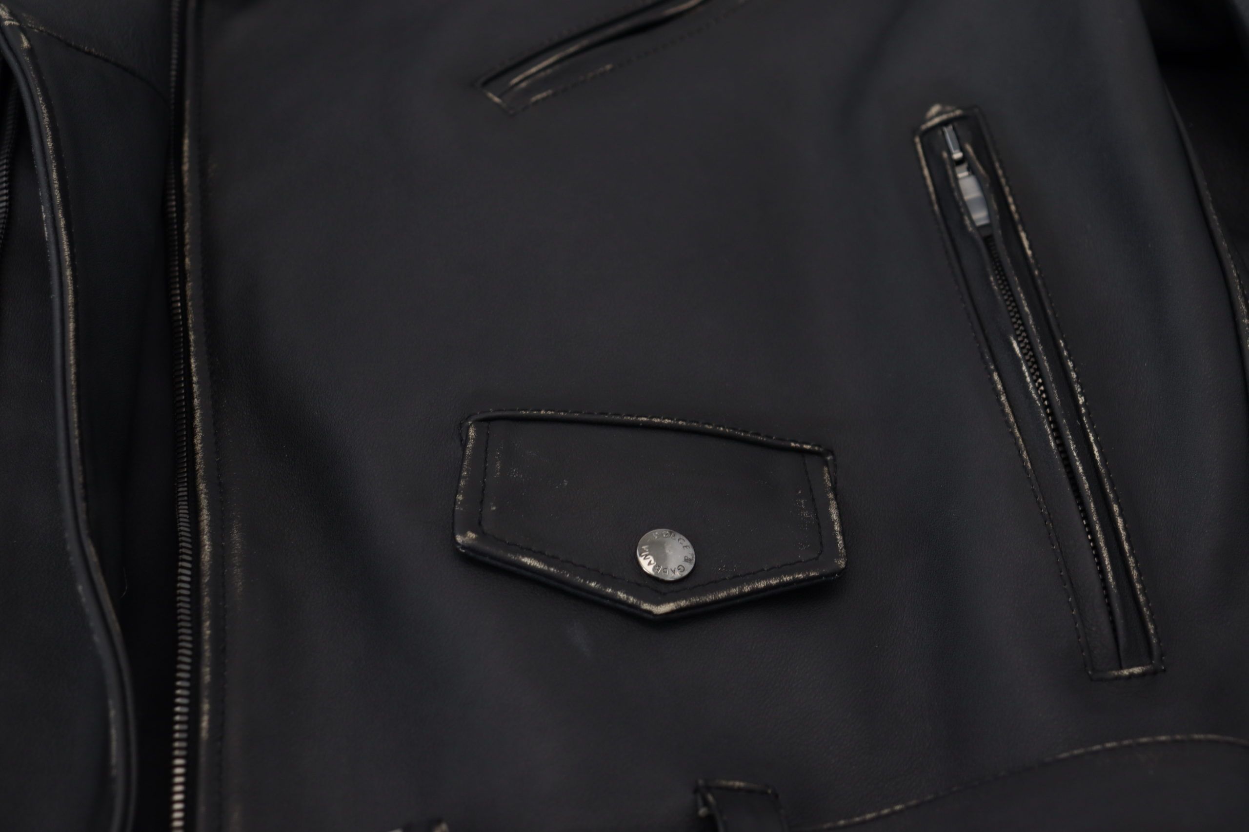Dolce & Gabbana Schwarze Leder-Bikerjacke mit Reißverschluss