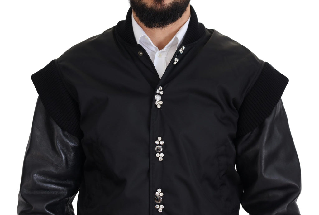 Dolce & Gabbana Schwarze Nylonjacke mit Kristallknöpfen