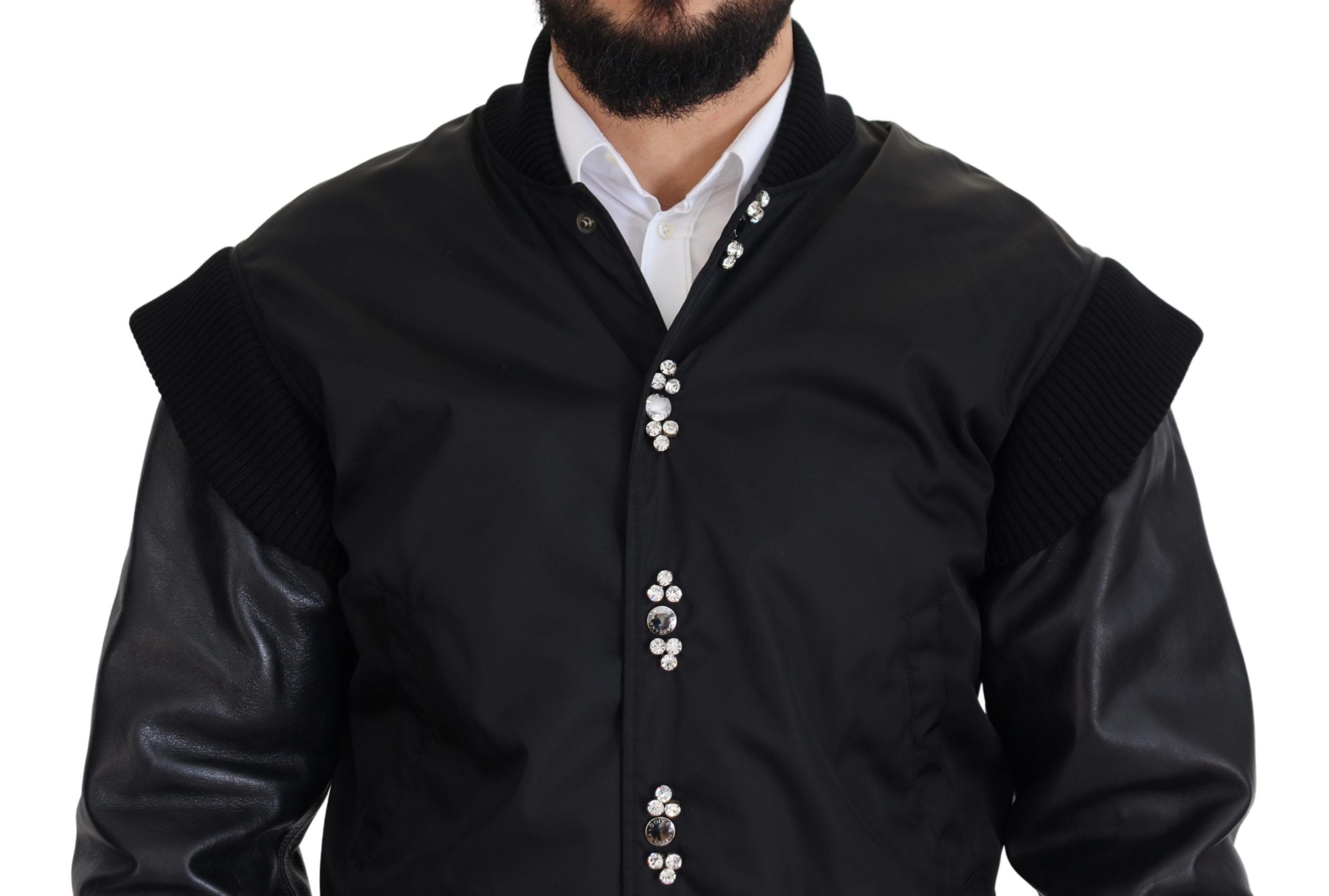 Dolce & Gabbana Schwarze Nylonjacke mit Kristallknöpfen