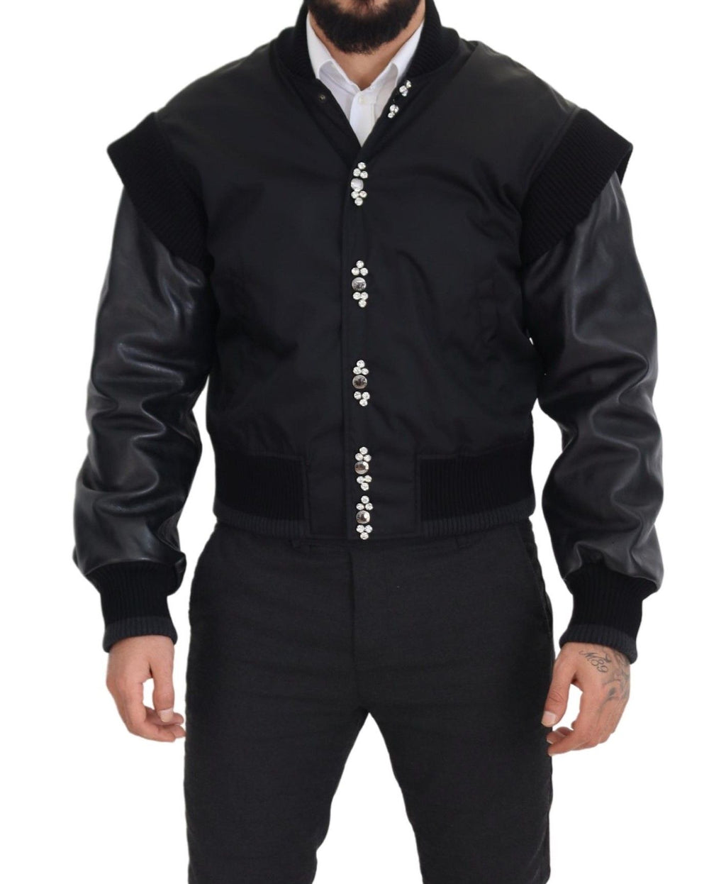 Dolce & Gabbana Schwarze Nylonjacke mit Kristallknöpfen