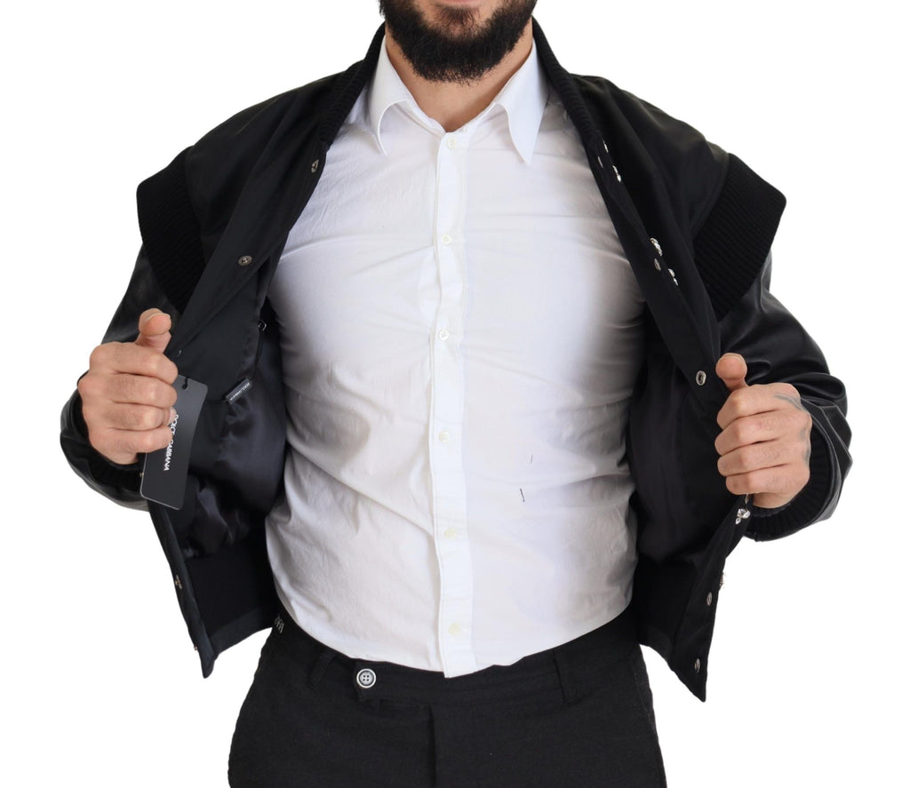 Dolce & Gabbana Schwarze Nylonjacke mit Kristallknöpfen