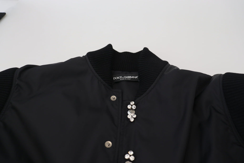Dolce & Gabbana Schwarzes Nylon Kristalle Mantel Knöpfe Jacke