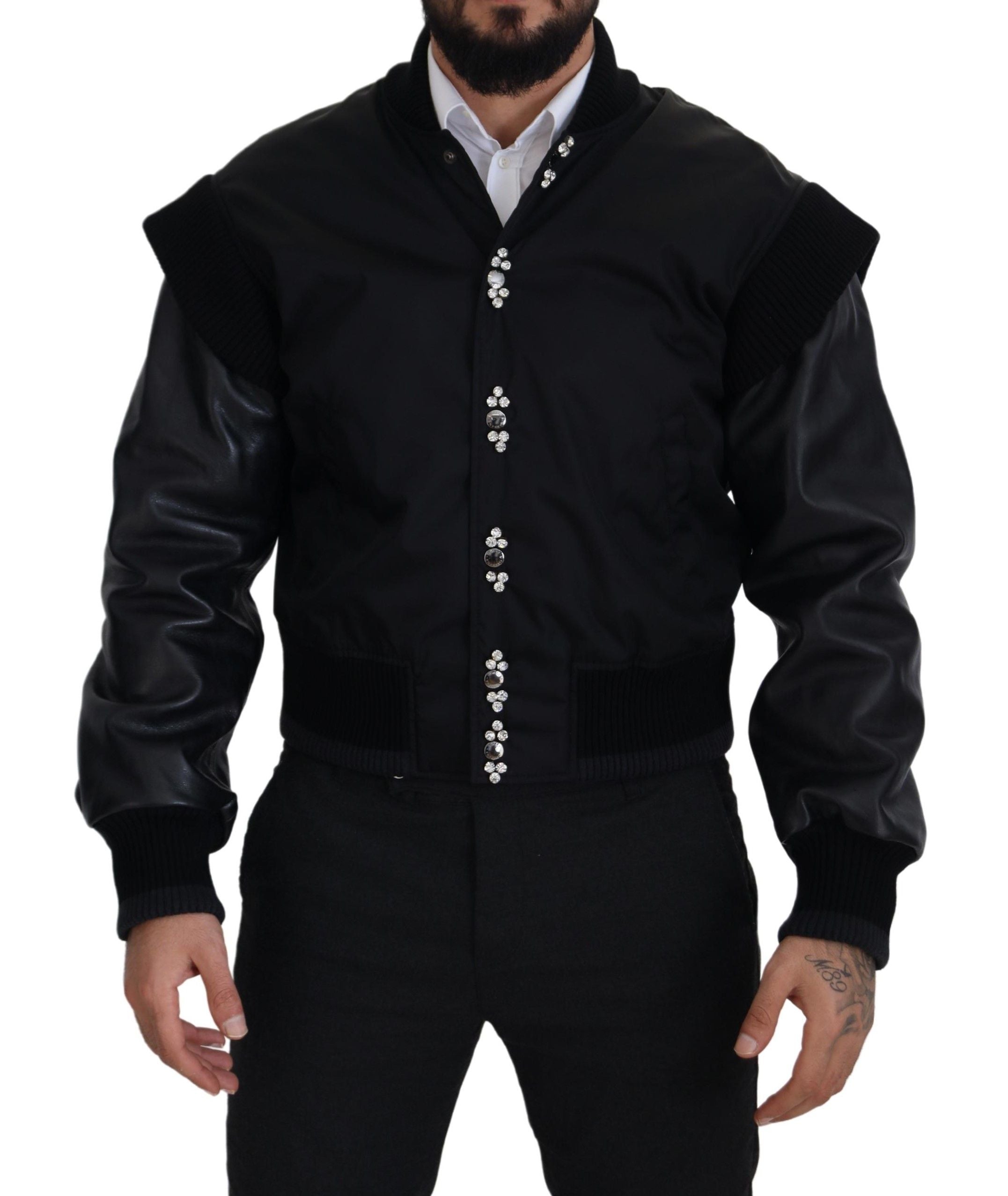 Dolce & Gabbana Schwarze Nylonjacke mit Kristallknöpfen