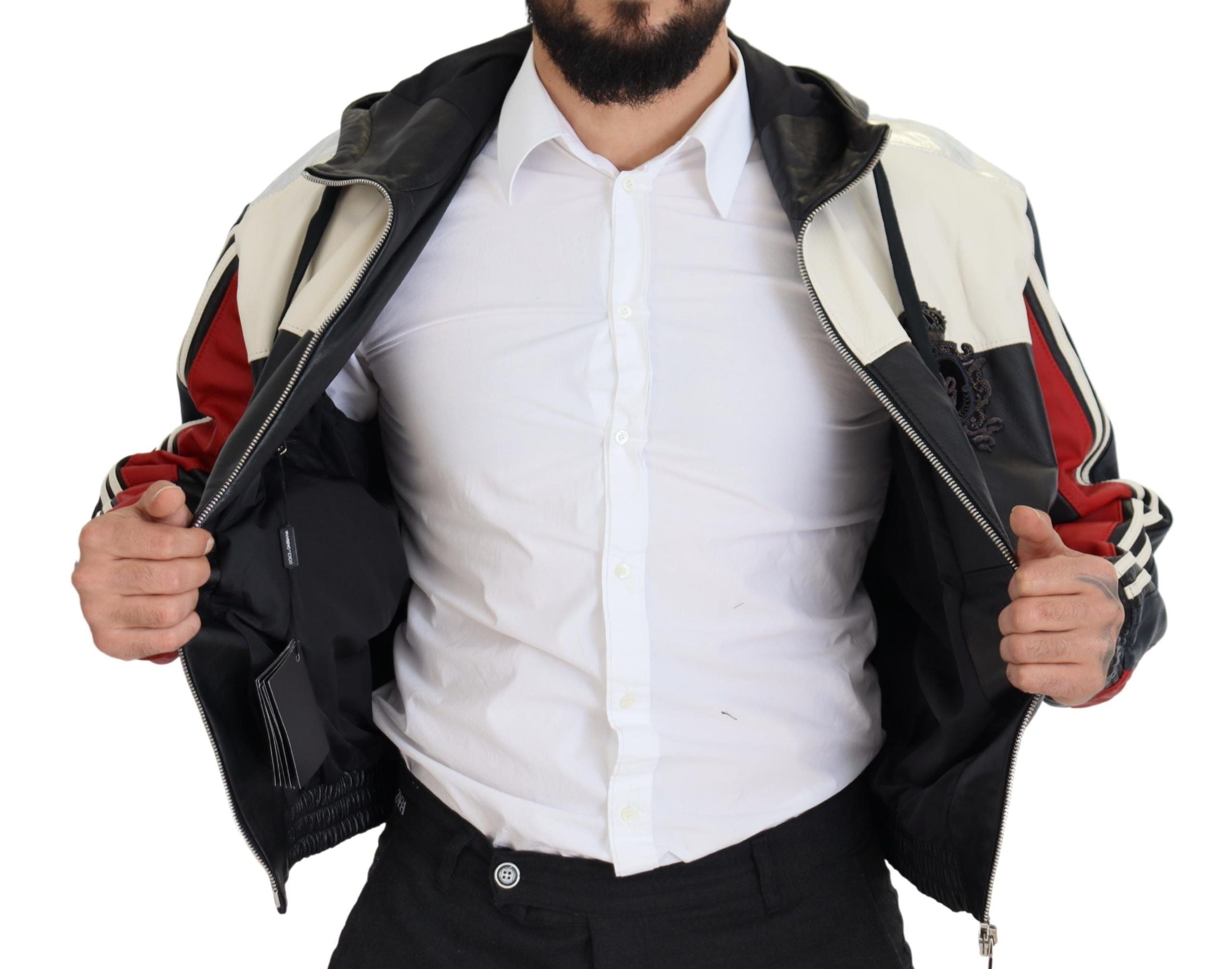 Dolce & Gabbana Schwarze Lederjacke mit Kapuze Blouson