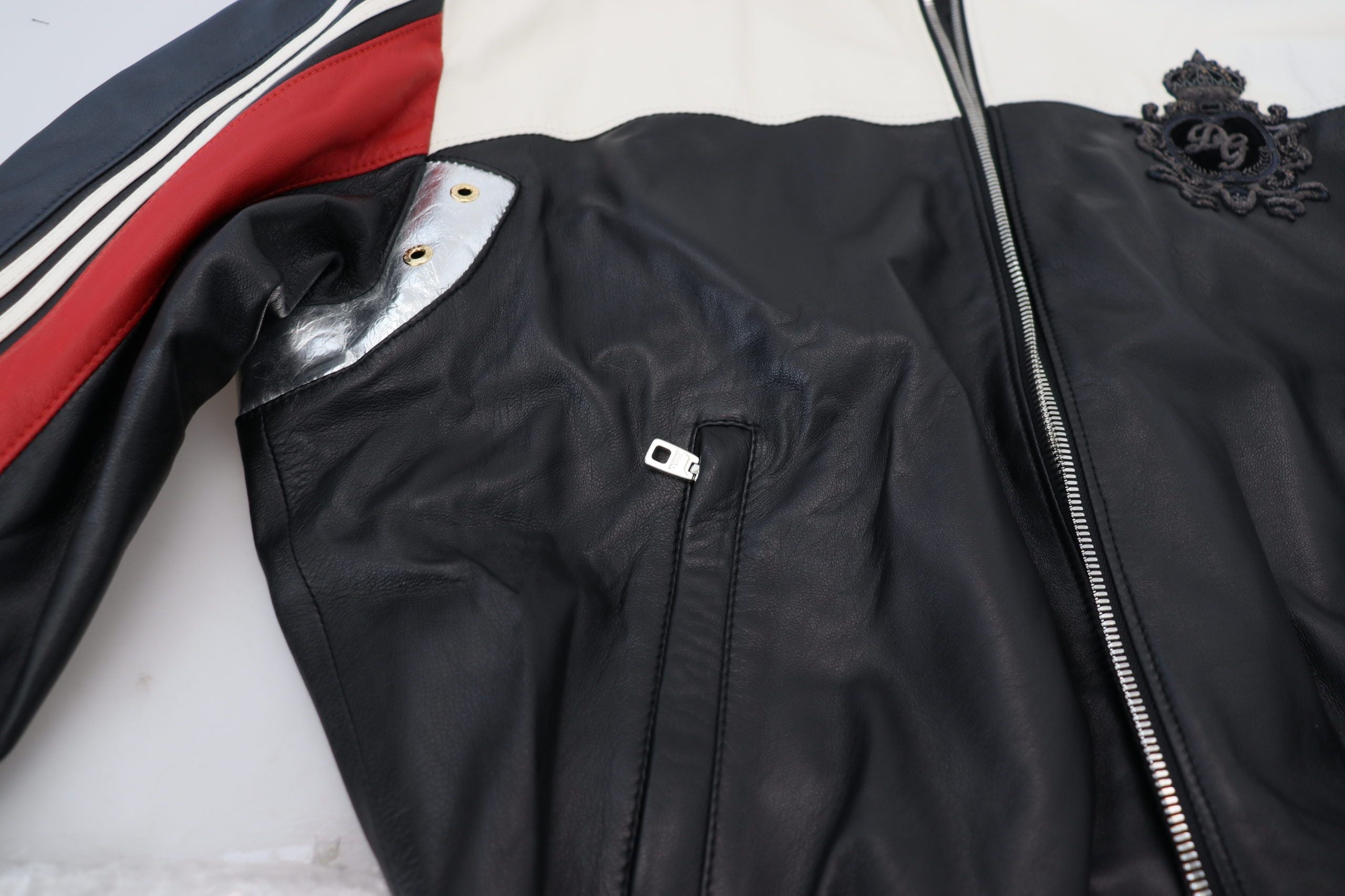 Dolce & Gabbana Schwarze Lederjacke mit Kapuze Blouson