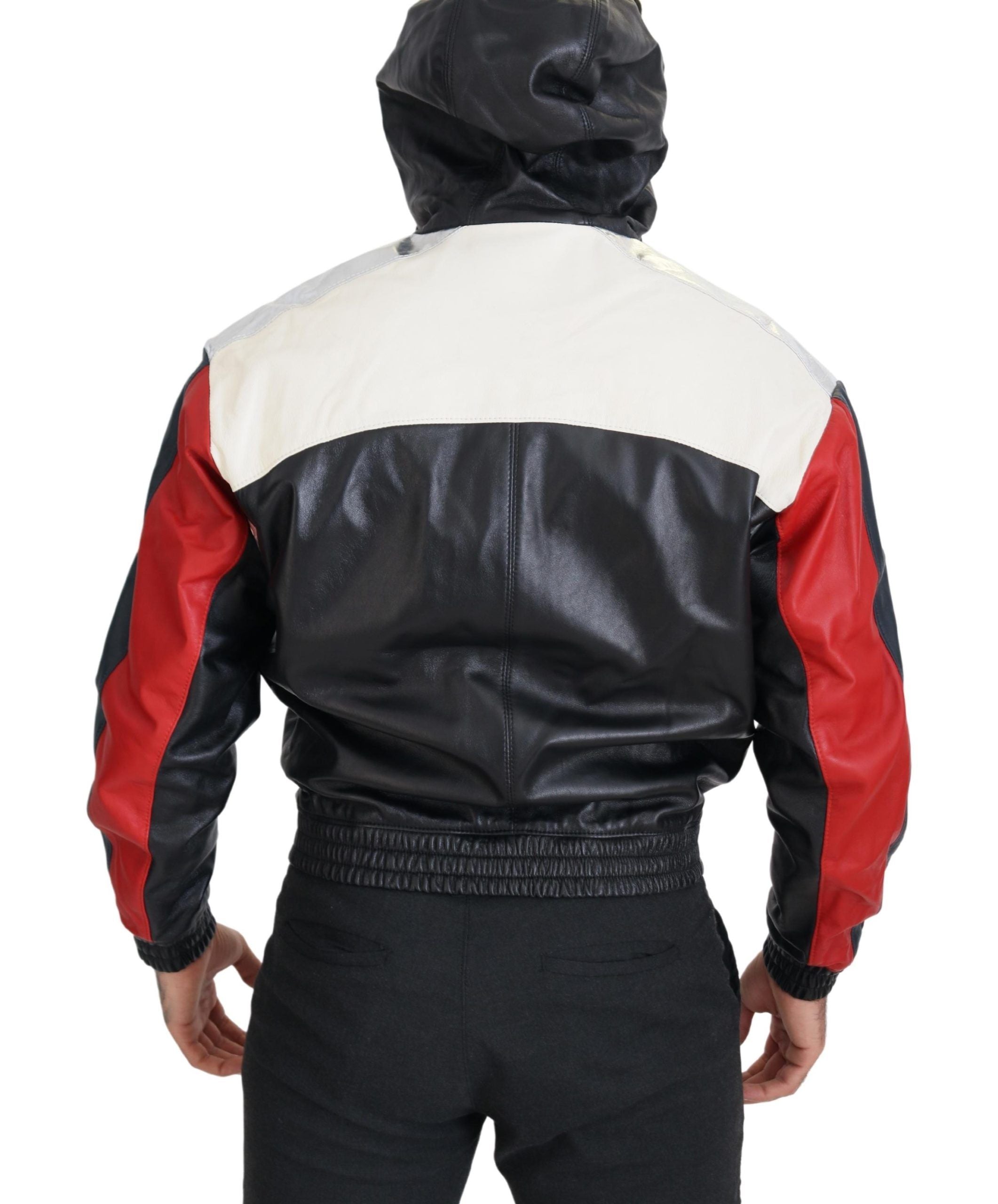 Dolce & Gabbana Schwarze Lederjacke mit Kapuze Blouson
