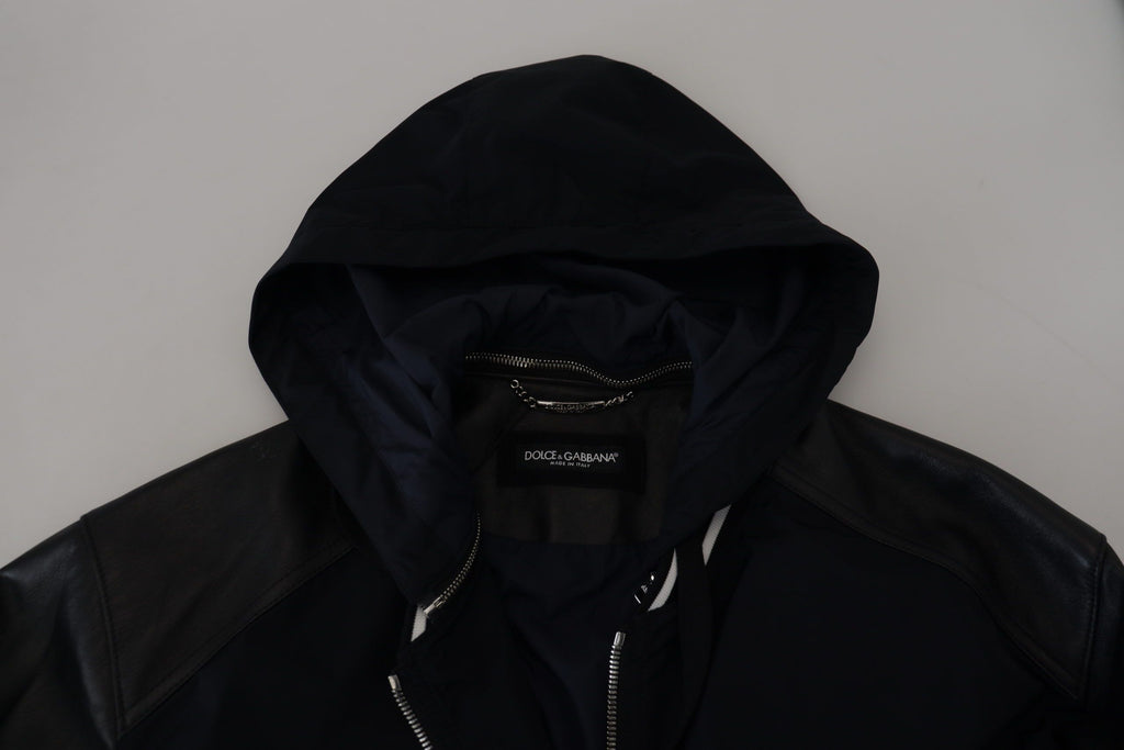 Dolce & Gabbana Schwarzer Polyester Blousonmantel mit Kapuze Jacke