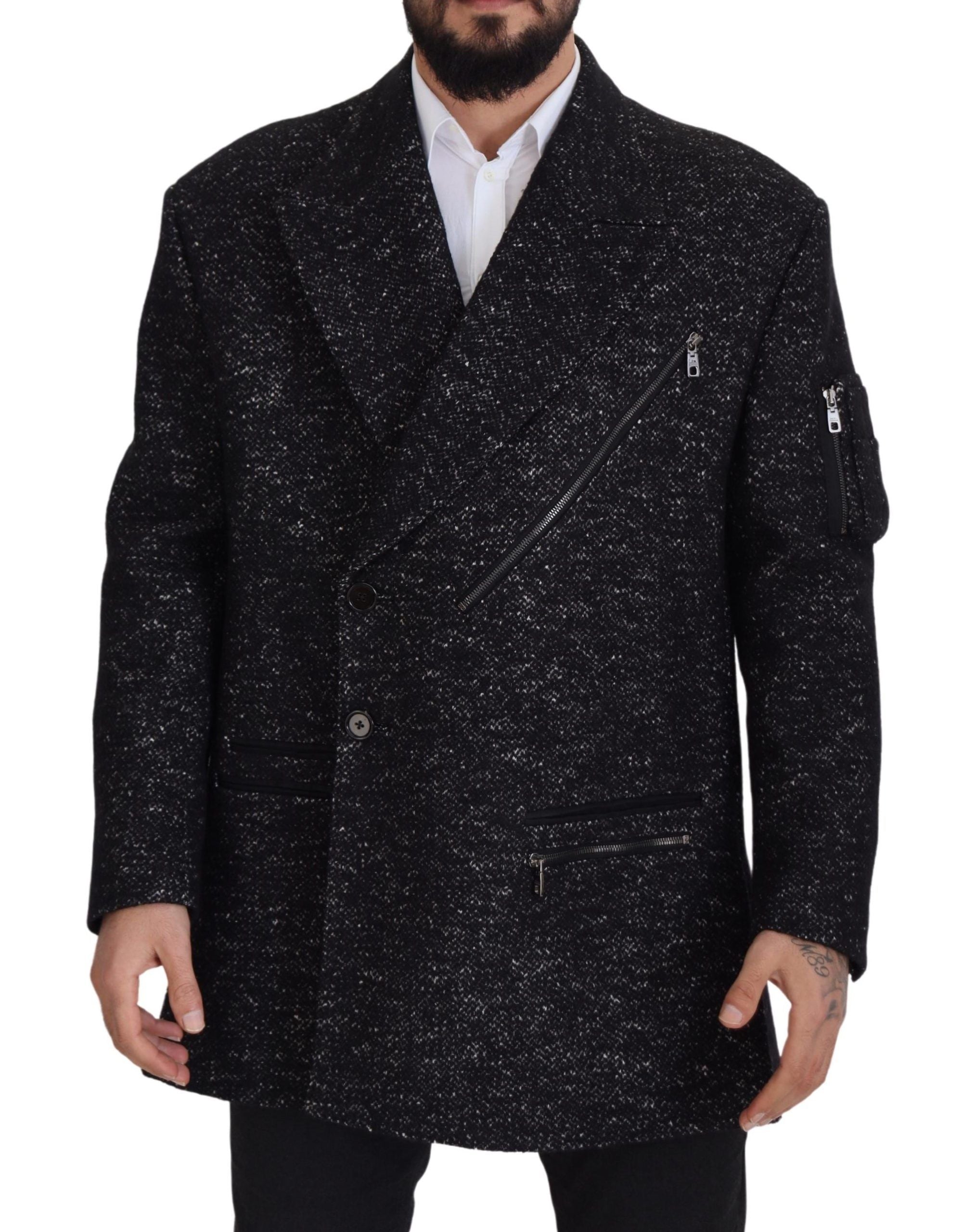 Dolce & Gabbana Schwarzer Wollmantel Zweireiher Herrenjacke