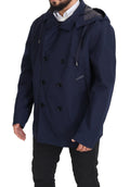 Dolce & Gabbana Blauer zweireihiger Mantel mit Kapuze