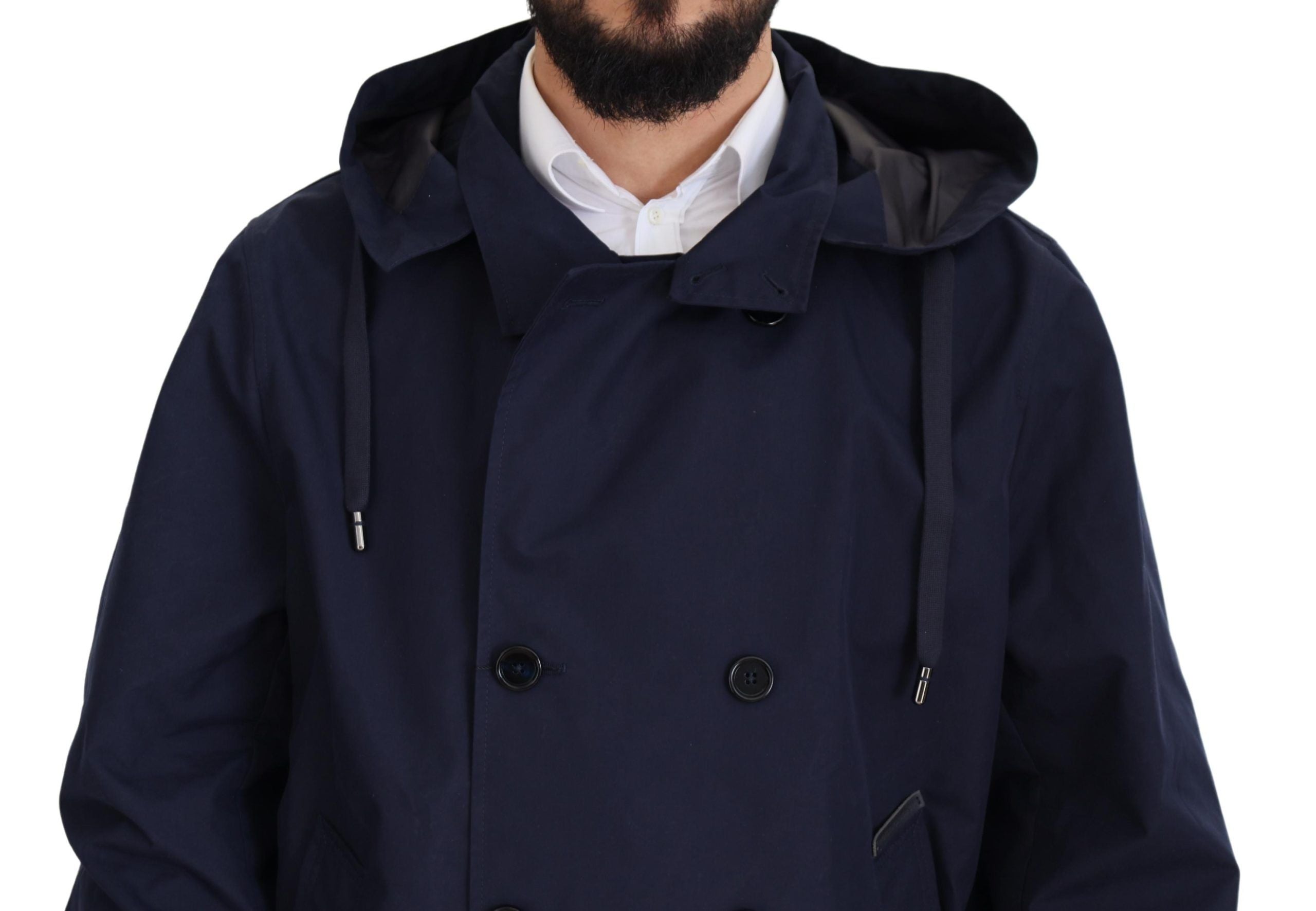Dolce & Gabbana Blauer doppelreihiger Mantel mit Kapuze Jacke