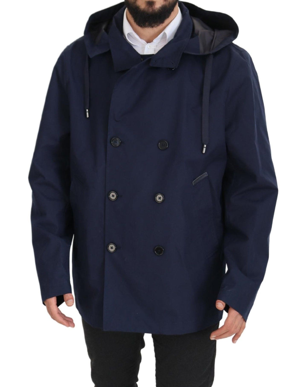 Dolce & Gabbana Blauer zweireihiger Mantel mit Kapuze