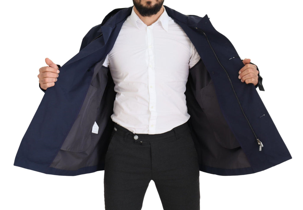 Dolce & Gabbana Blauer zweireihiger Mantel mit Kapuze