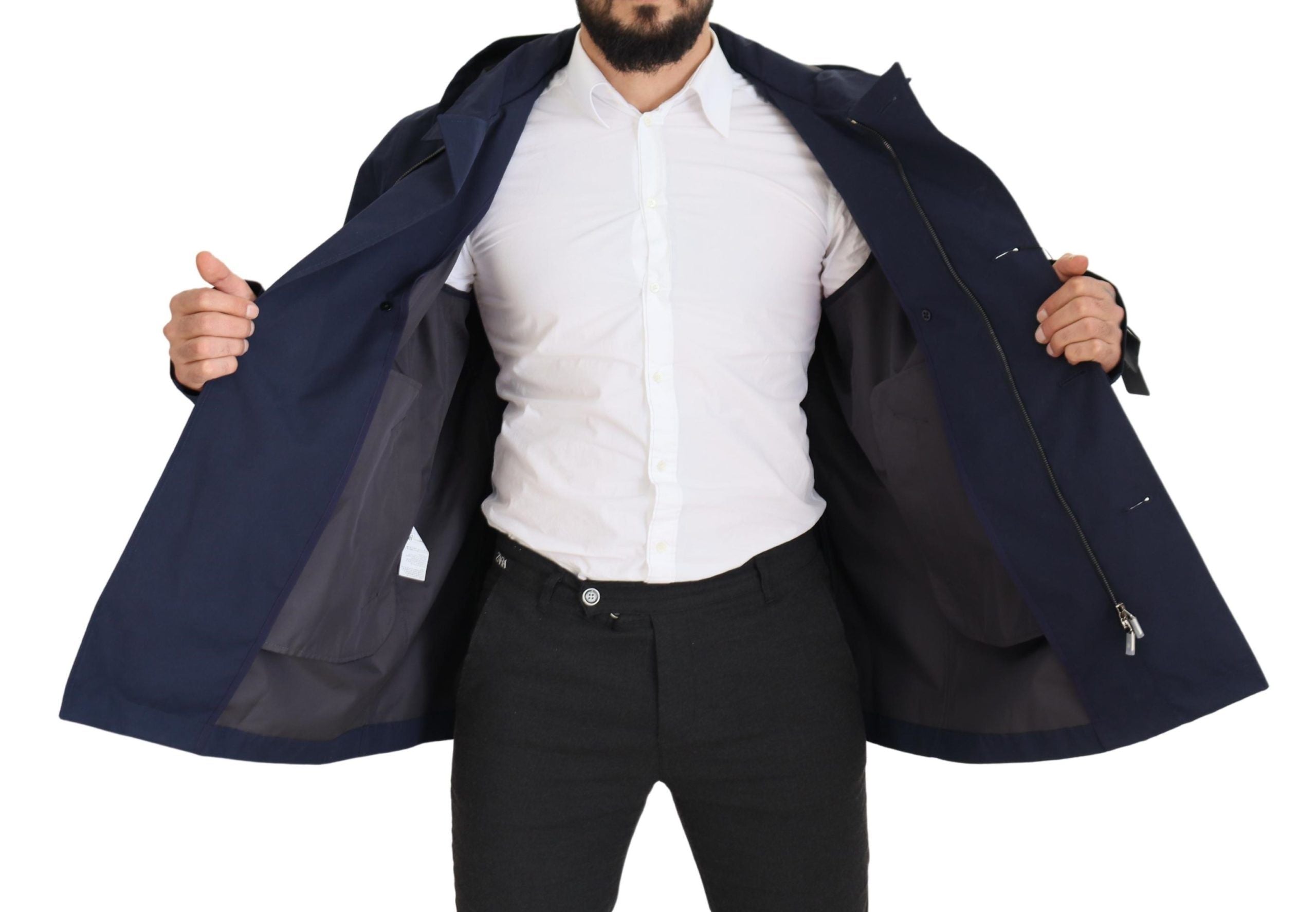 Dolce & Gabbana Blauer zweireihiger Mantel mit Kapuze